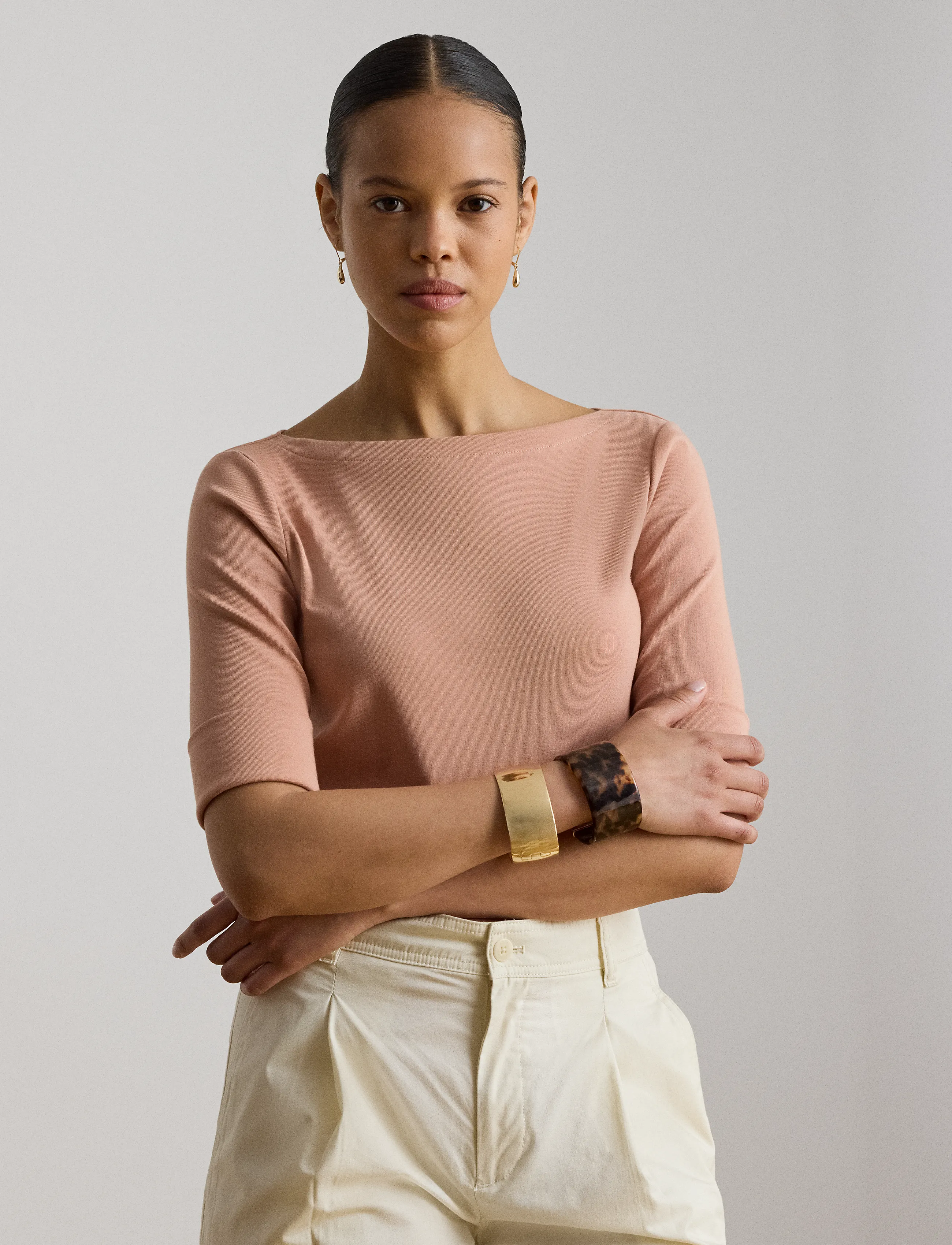 Lauren Ralph Lauren Stretch Cotton Boatneck Tee - Ralph Lauren - PINK SIENNA / pink/rose