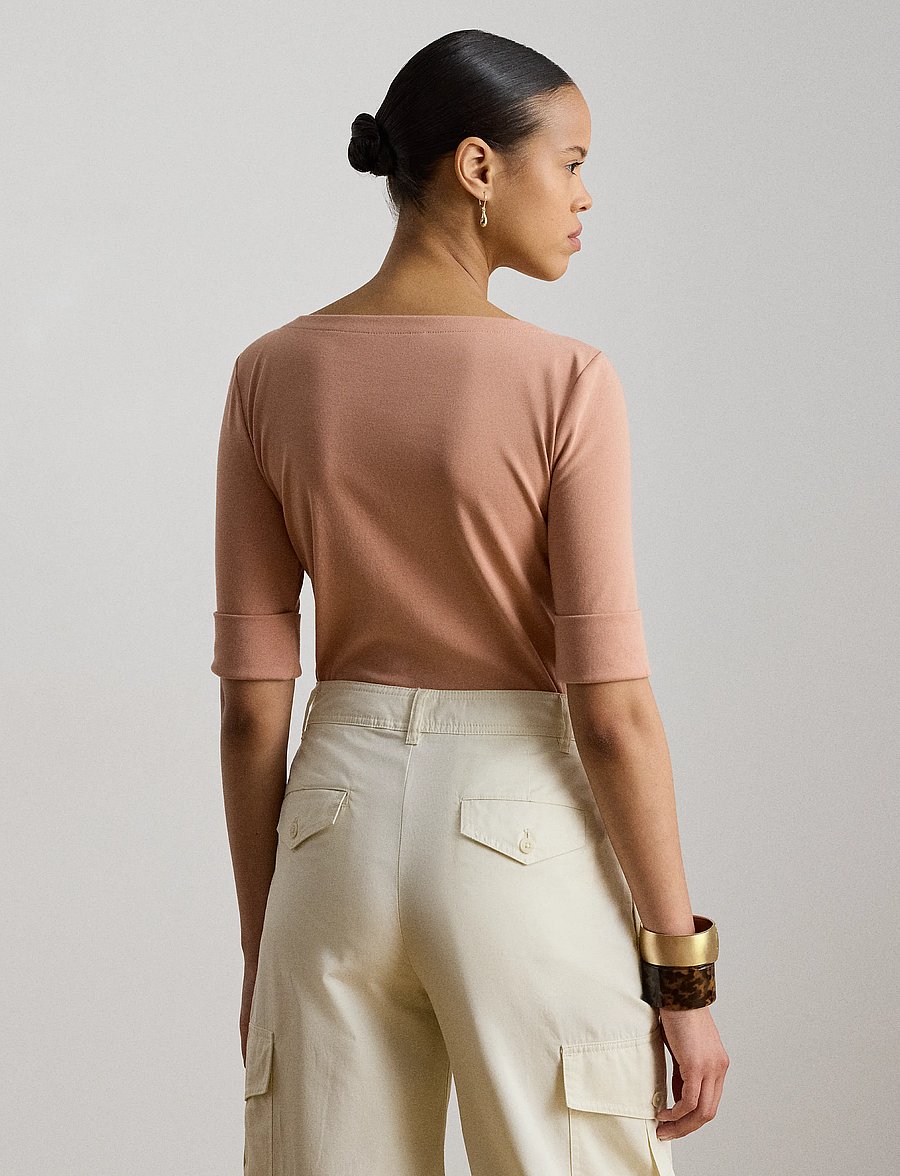Lauren Ralph Lauren - Stretch Cotton Boatneck Tee - short-sleeved blouses - pink sienna - 3