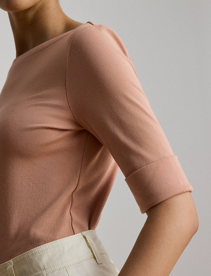 Lauren Ralph Lauren - Stretch Cotton Boatneck Tee - short-sleeved blouses - pink sienna - 4