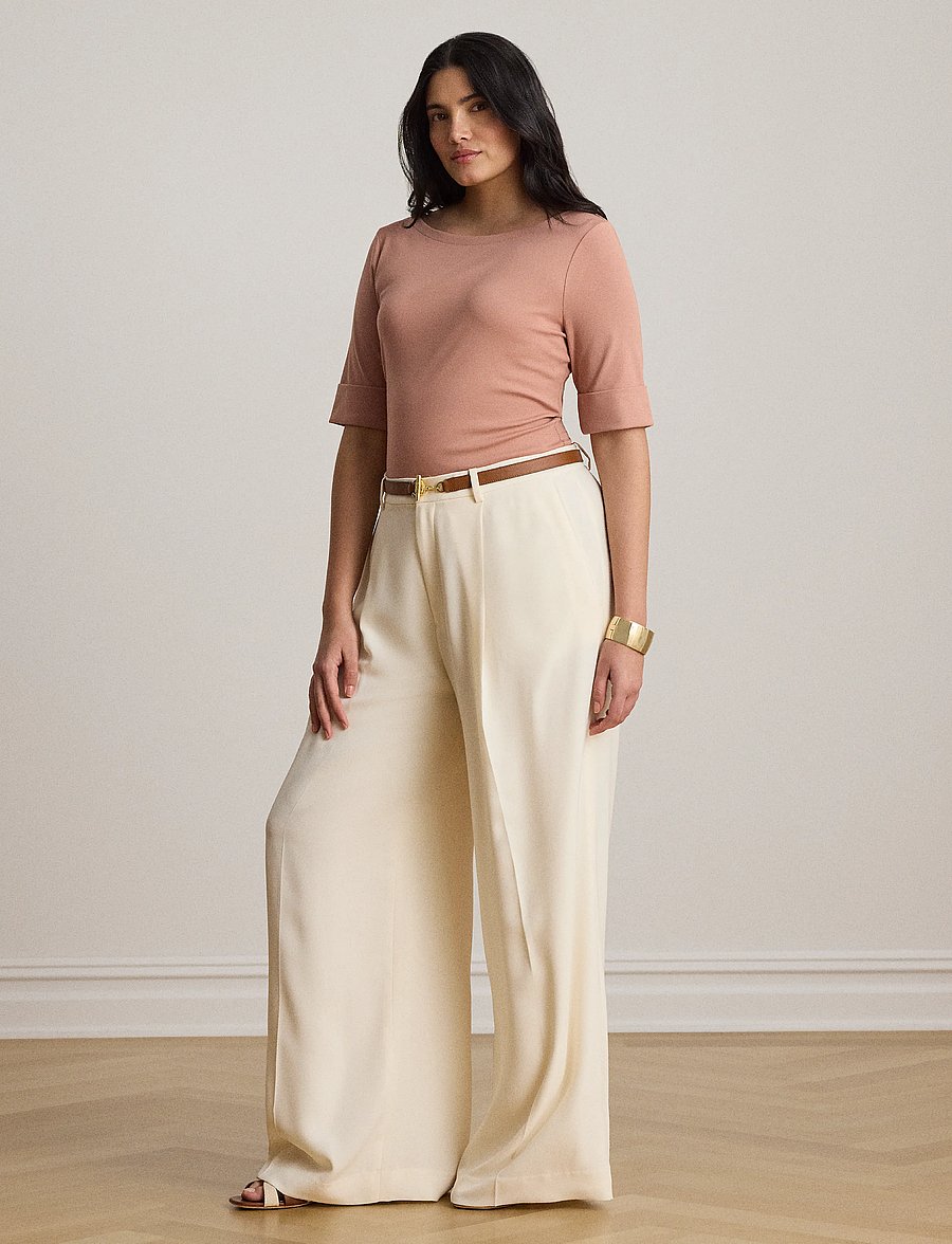 Lauren Ralph Lauren - Stretch Cotton Boatneck Tee - short-sleeved blouses - pink sienna - 5