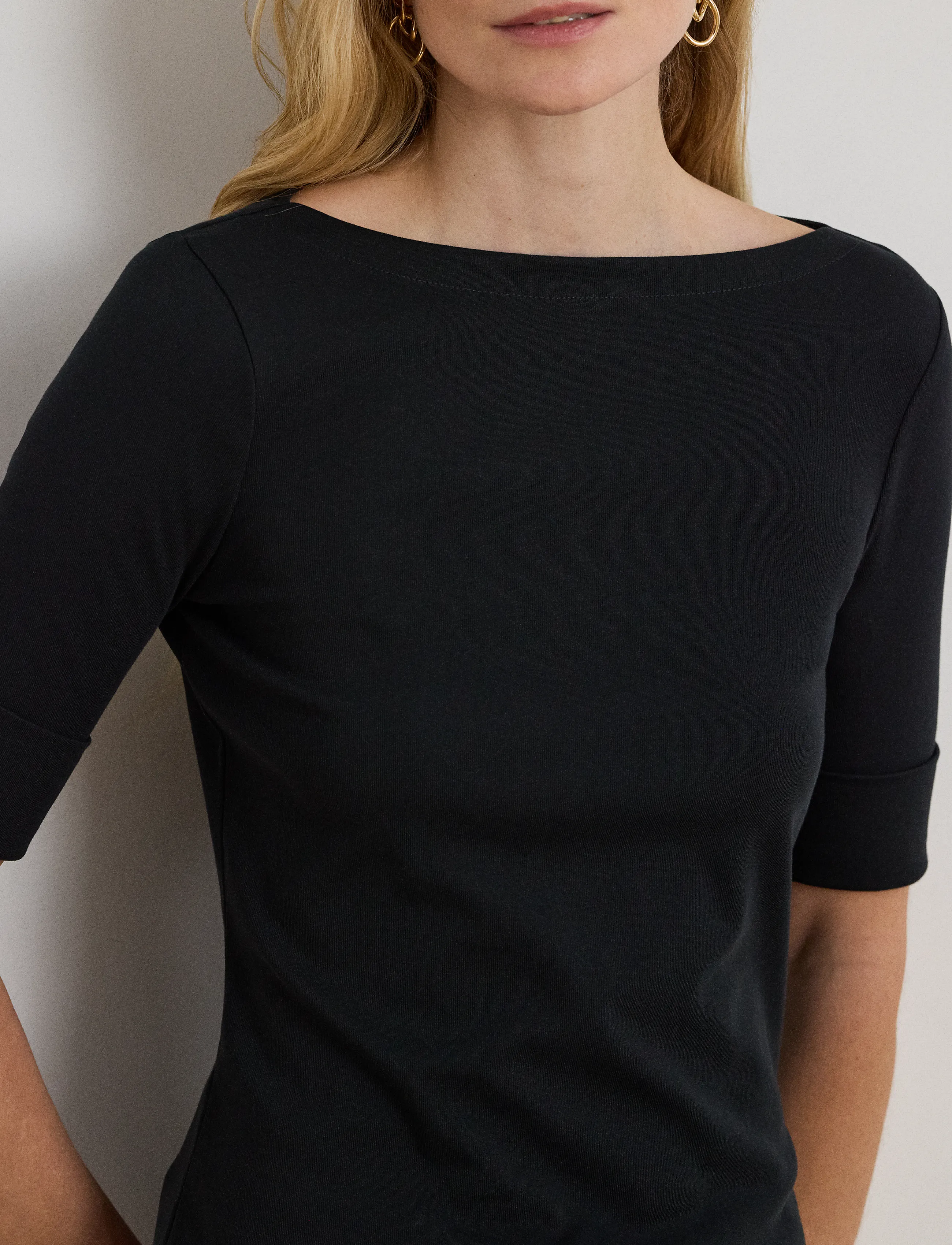 Lauren Ralph Lauren - Stretch Cotton Boatneck Tee - kurzärmelige blusen - polo black - 3
