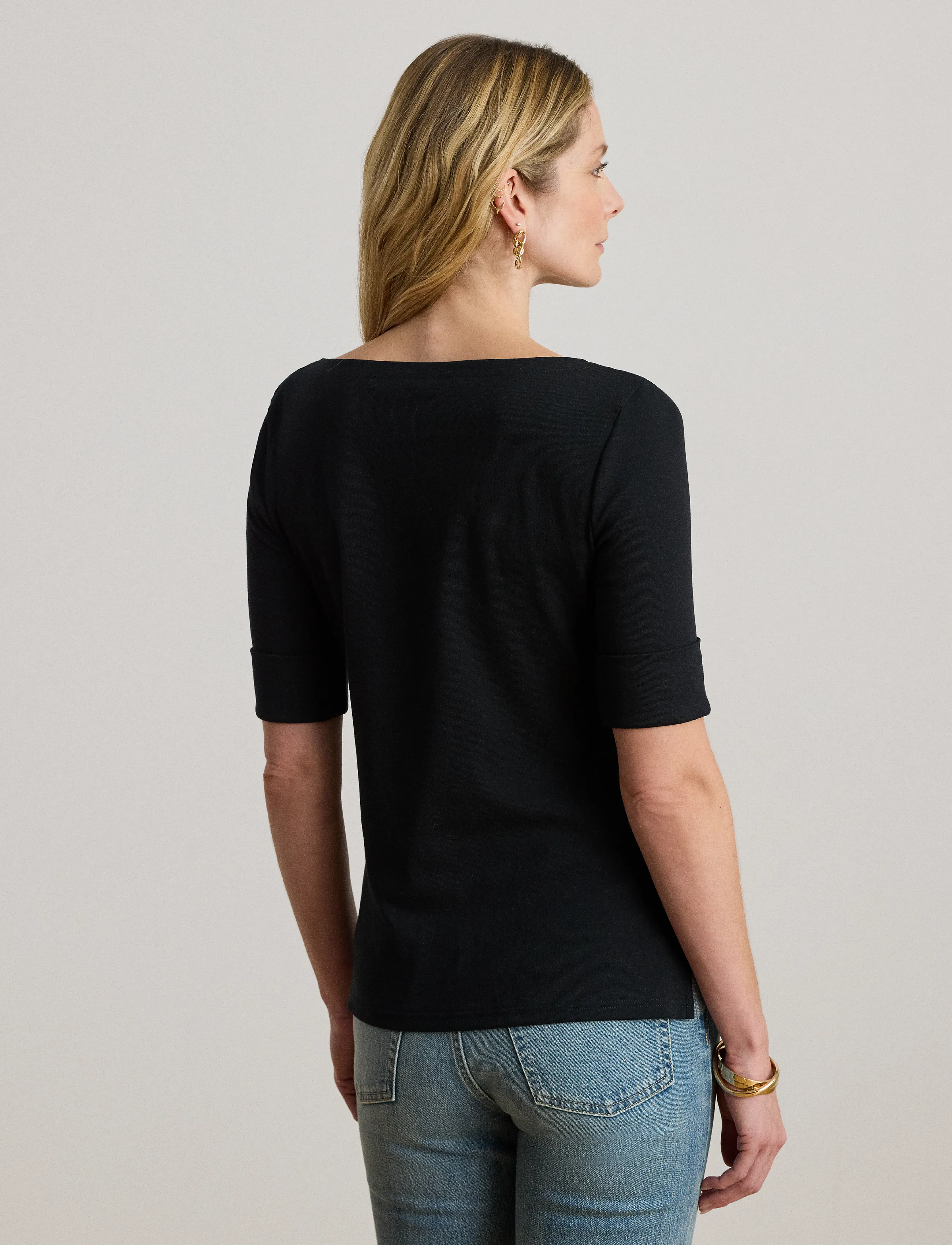 Lauren Ralph Lauren - Stretch Cotton Boatneck Tee - kurzärmelige blusen - polo black - 4