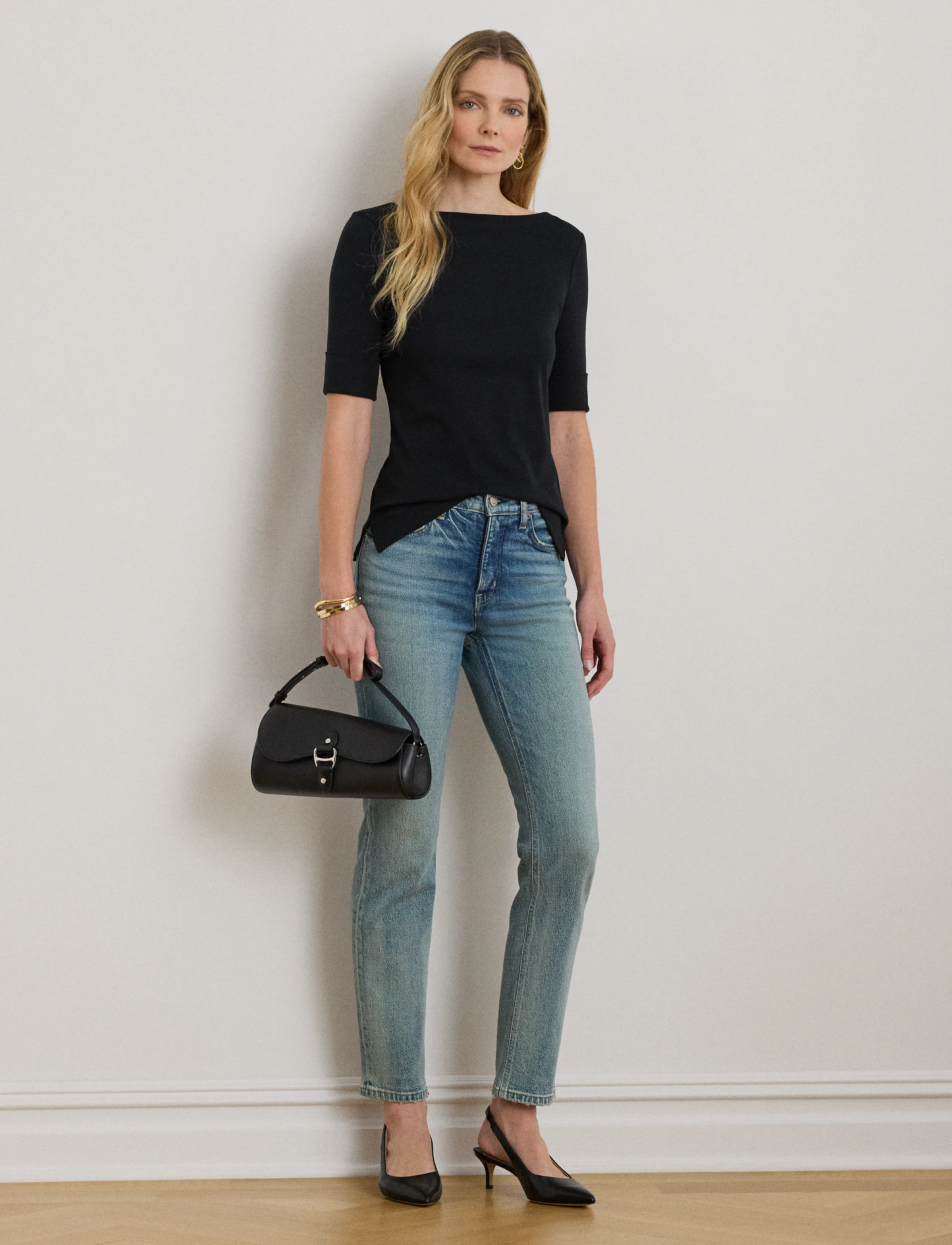Lauren Ralph Lauren - Stretch Cotton Boatneck Tee - kurzärmelige blusen - polo black - 5