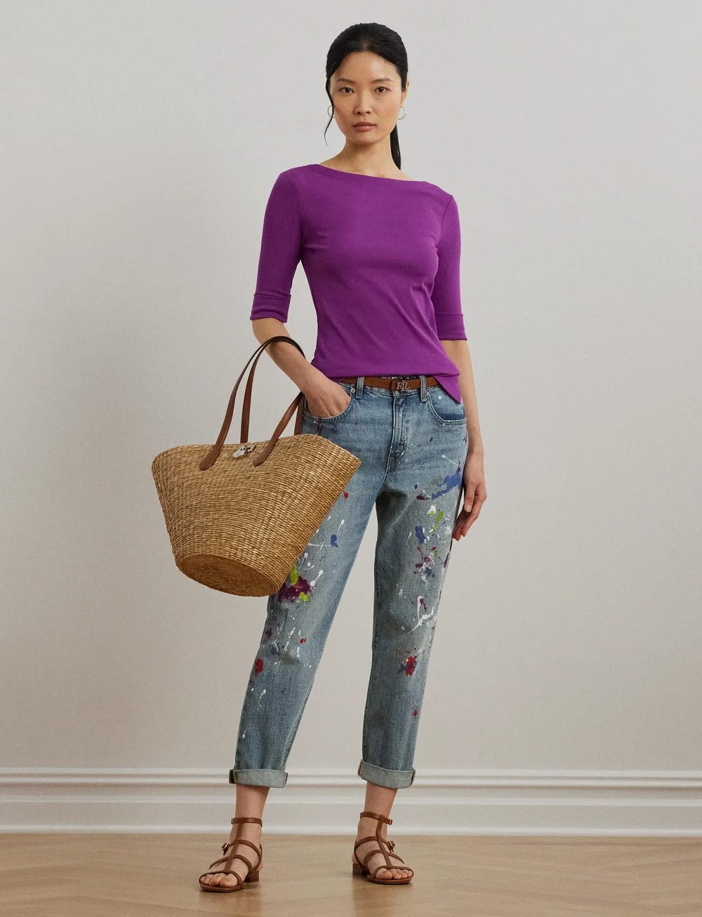 Lauren Ralph Lauren - Stretch Cotton Boatneck Tee - t-shirts - purple dawn - 1