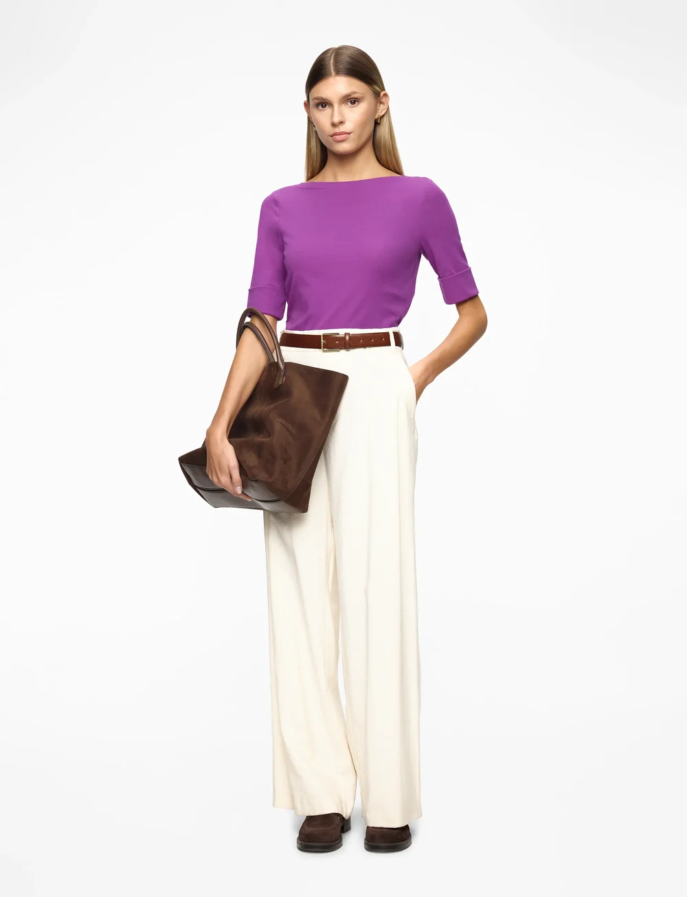 Lauren Ralph Lauren - Stretch Cotton Boatneck Tee - t-shirts - purple dawn - 3