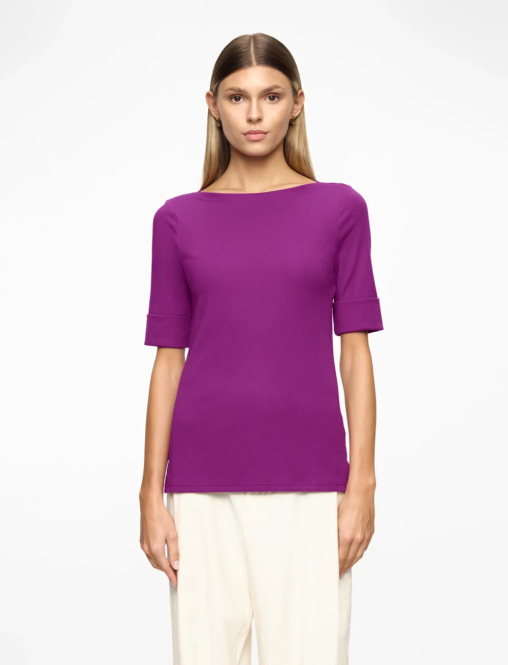 Lauren Ralph Lauren - Stretch Cotton Boatneck Tee - t-shirts - purple dawn - 0