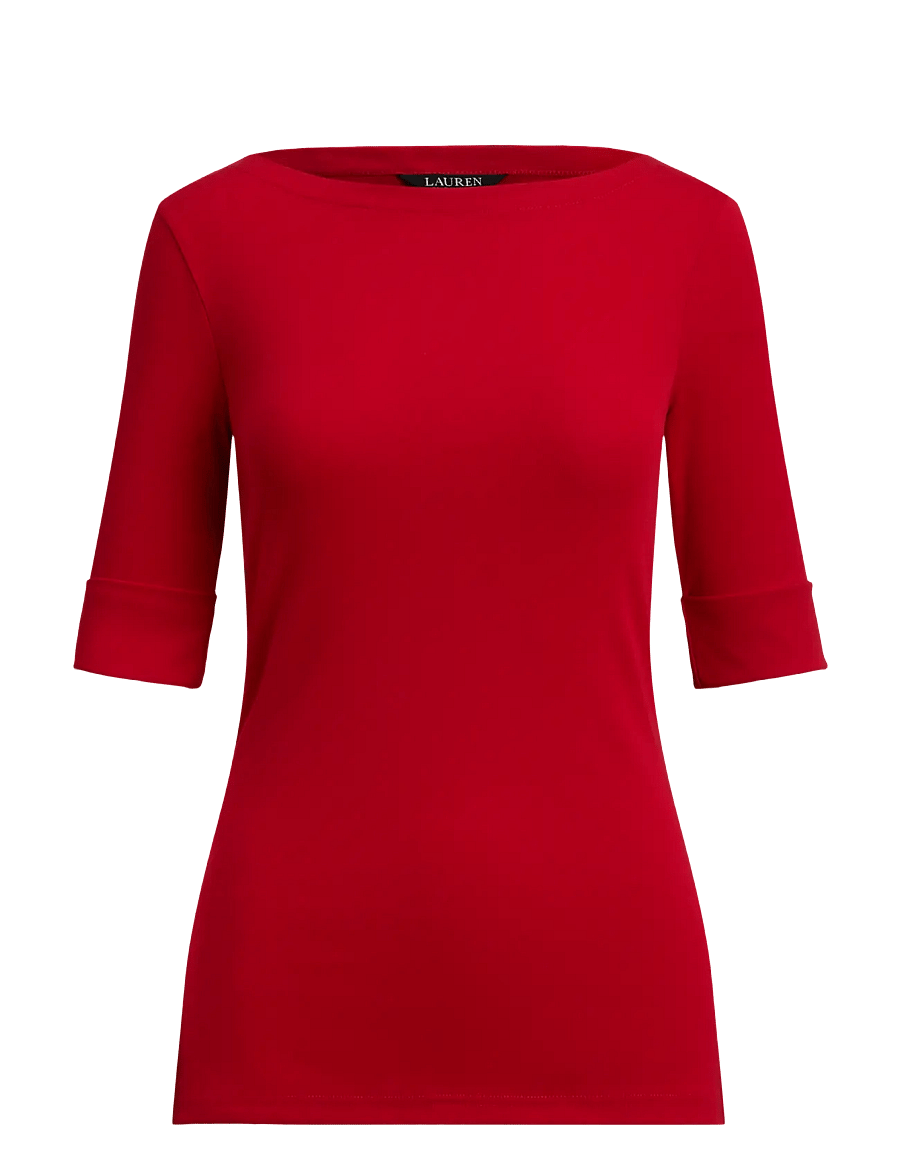 Lauren Ralph Lauren - Stretch Cotton Boatneck Tee - kortärmade blusar - ralph red - 0