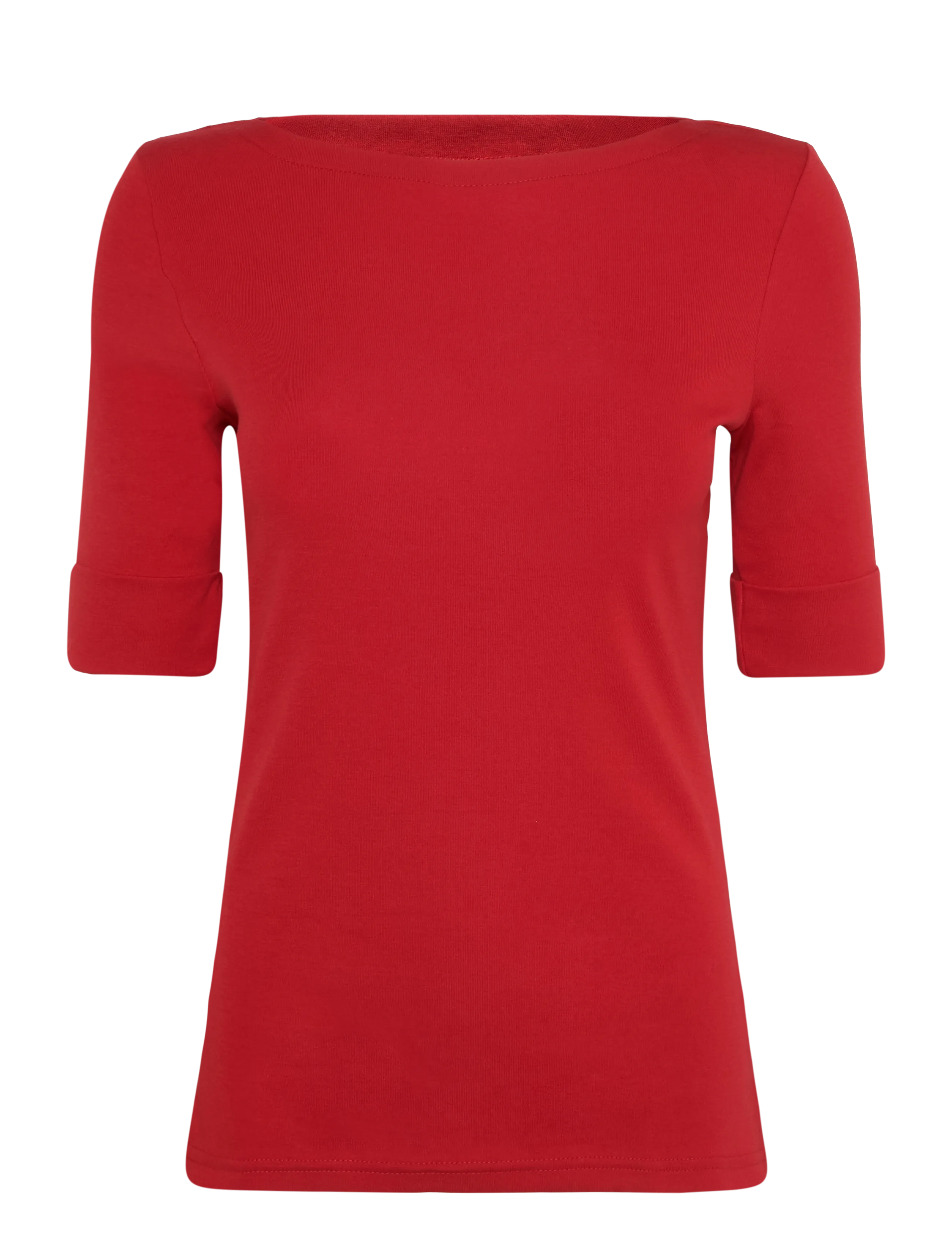 Lauren Ralph Lauren RFND STRTCH 1X1 RIB-ELB SLV BT NK T - Clothing - RALPH RED / red