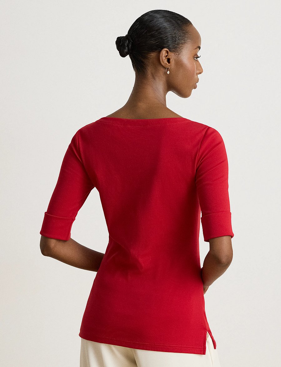 Lauren Ralph Lauren - Stretch Cotton Boatneck Tee - kortärmade blusar - ralph red - 1