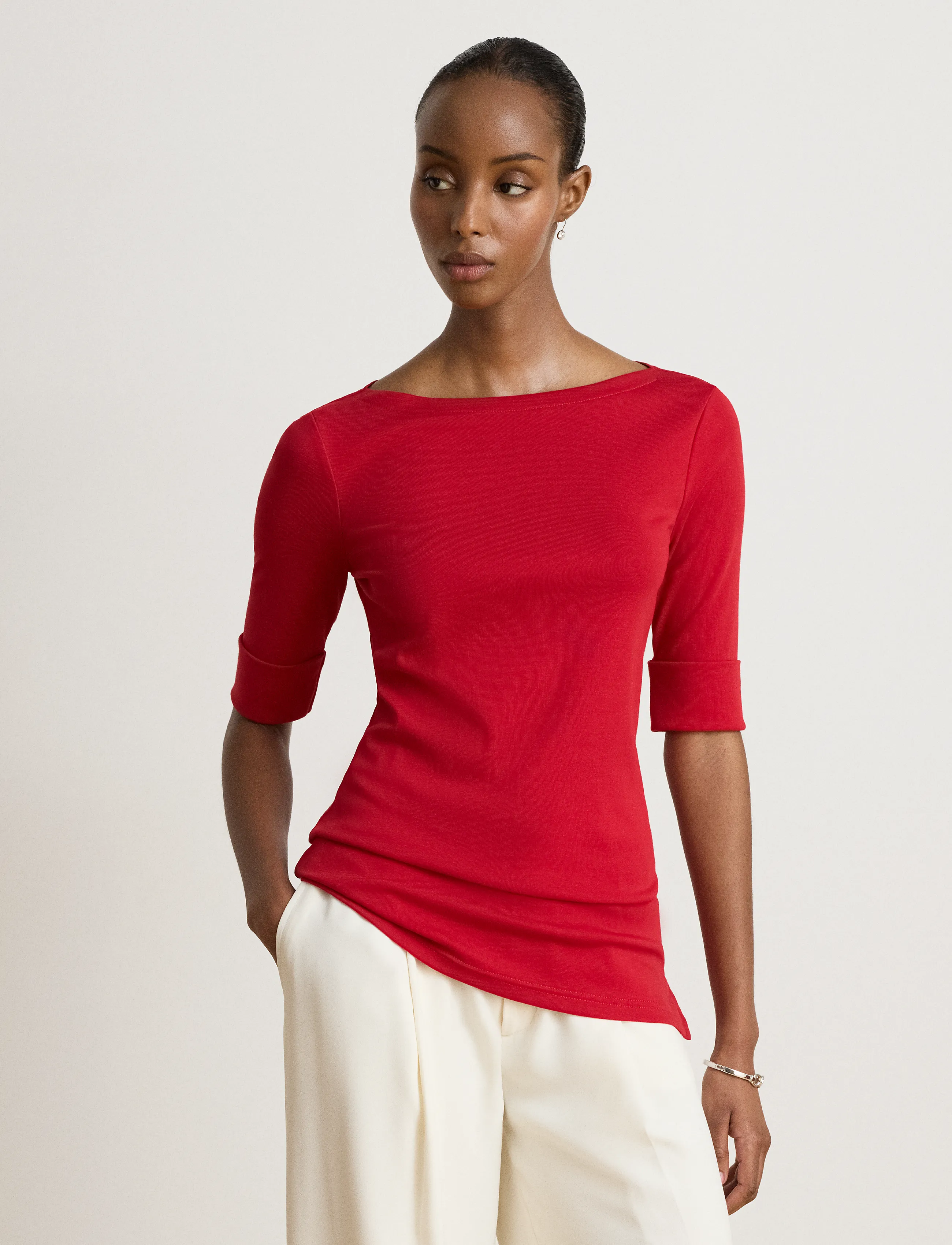 Lauren Ralph Lauren - Stretch Cotton Boatneck Tee - kortärmade blusar - ralph red - 2