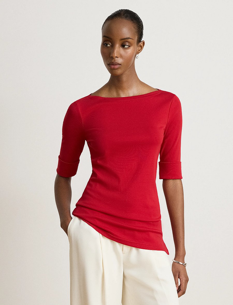 Lauren Ralph Lauren - Stretch Cotton Boatneck Tee - kortärmade blusar - ralph red - 2