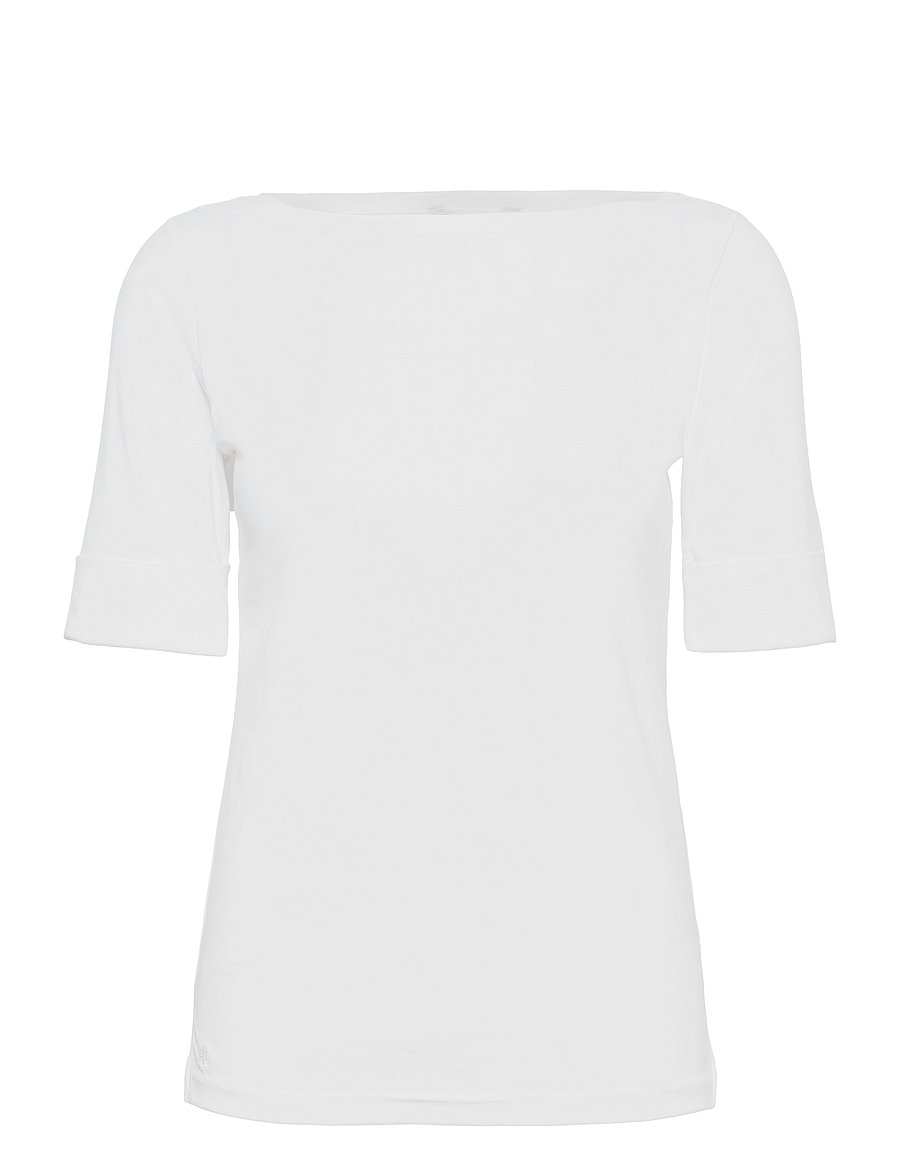 Lauren Ralph Lauren - RFND STRTCH 1X1 RIB-ELB SLV BT NK T - langærmede toppe - white - 1
