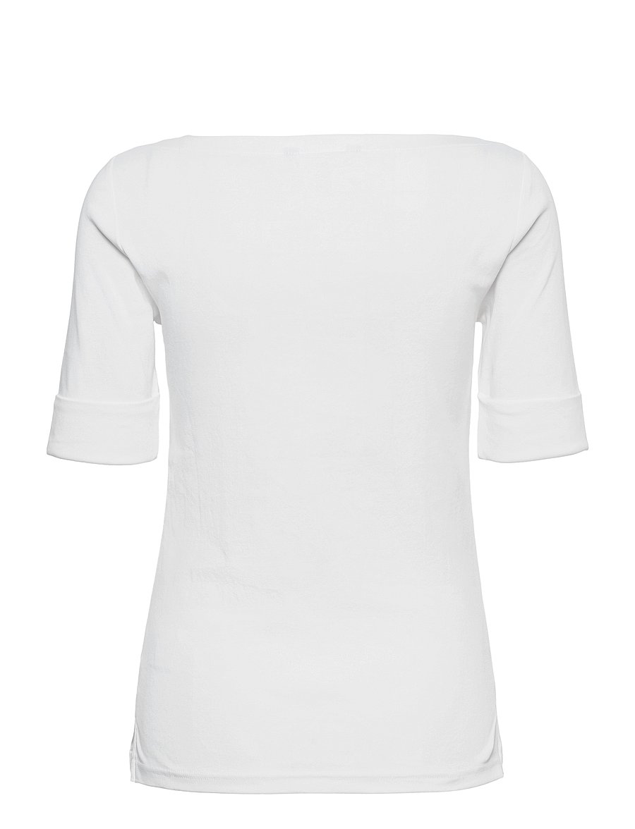 Lauren Ralph Lauren - RFND STRTCH 1X1 RIB-ELB SLV BT NK T - langærmede toppe - white - 2