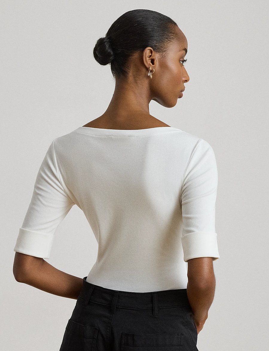 Lauren Ralph Lauren - RFND STRTCH 1X1 RIB-ELB SLV BT NK T - langærmede toppe - white - 3