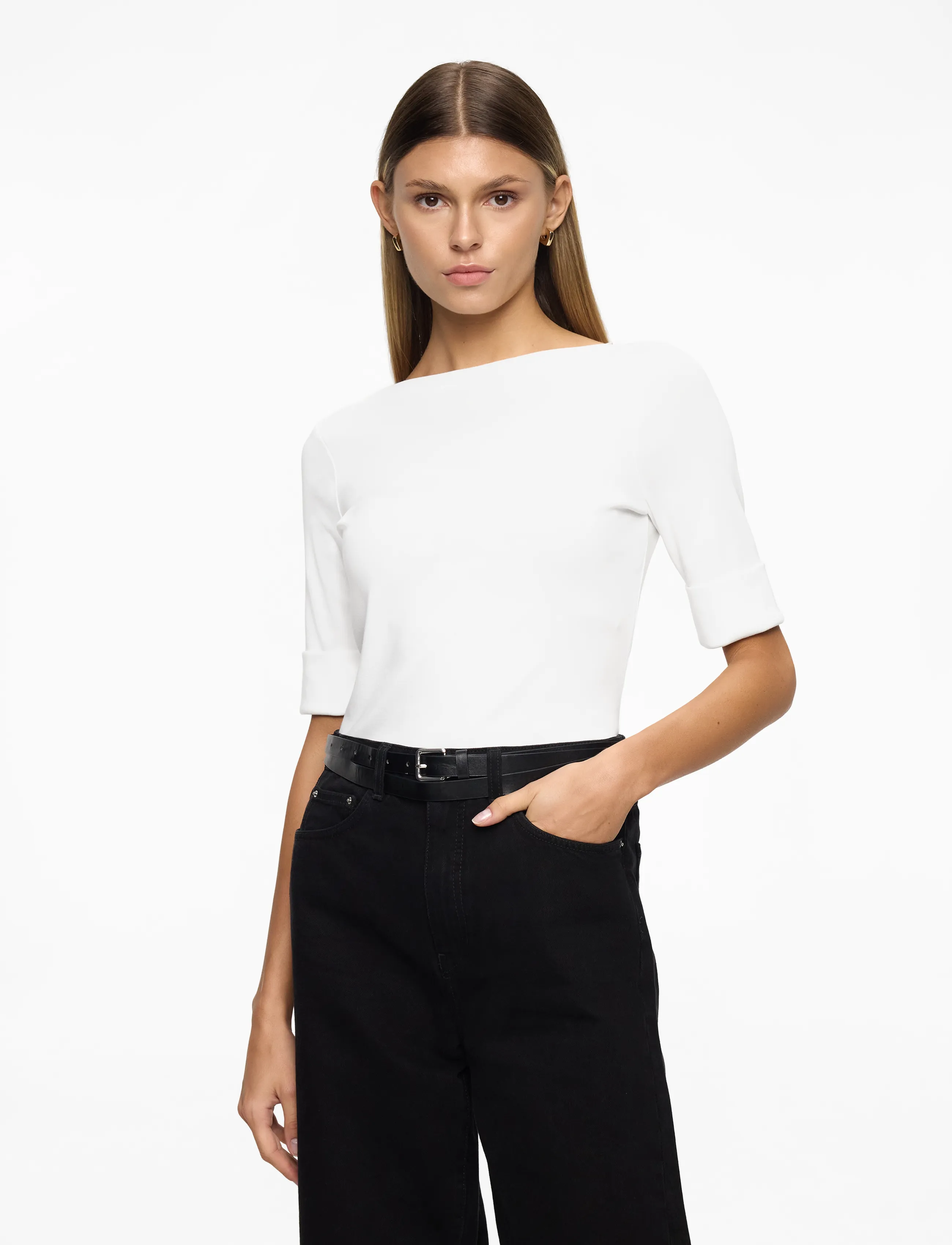 Lauren Ralph Lauren Stretch Cotton Boatneck Tee - Blusen - WHITE / white