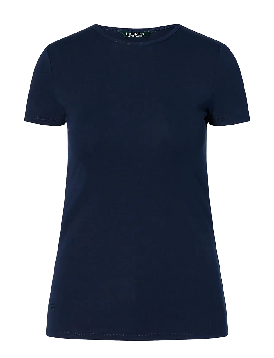 Lauren Ralph Lauren - RFND STRTCH 1X1 RIB-S/S TOP - t-shirts - lauren navy - 1
