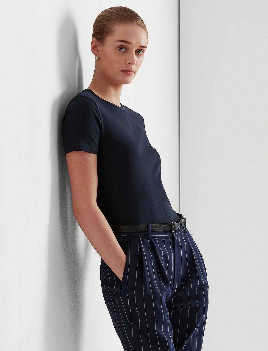 Lauren Ralph Lauren - RFND STRTCH 1X1 RIB-S/S TOP - t-shirts - lauren navy - 3