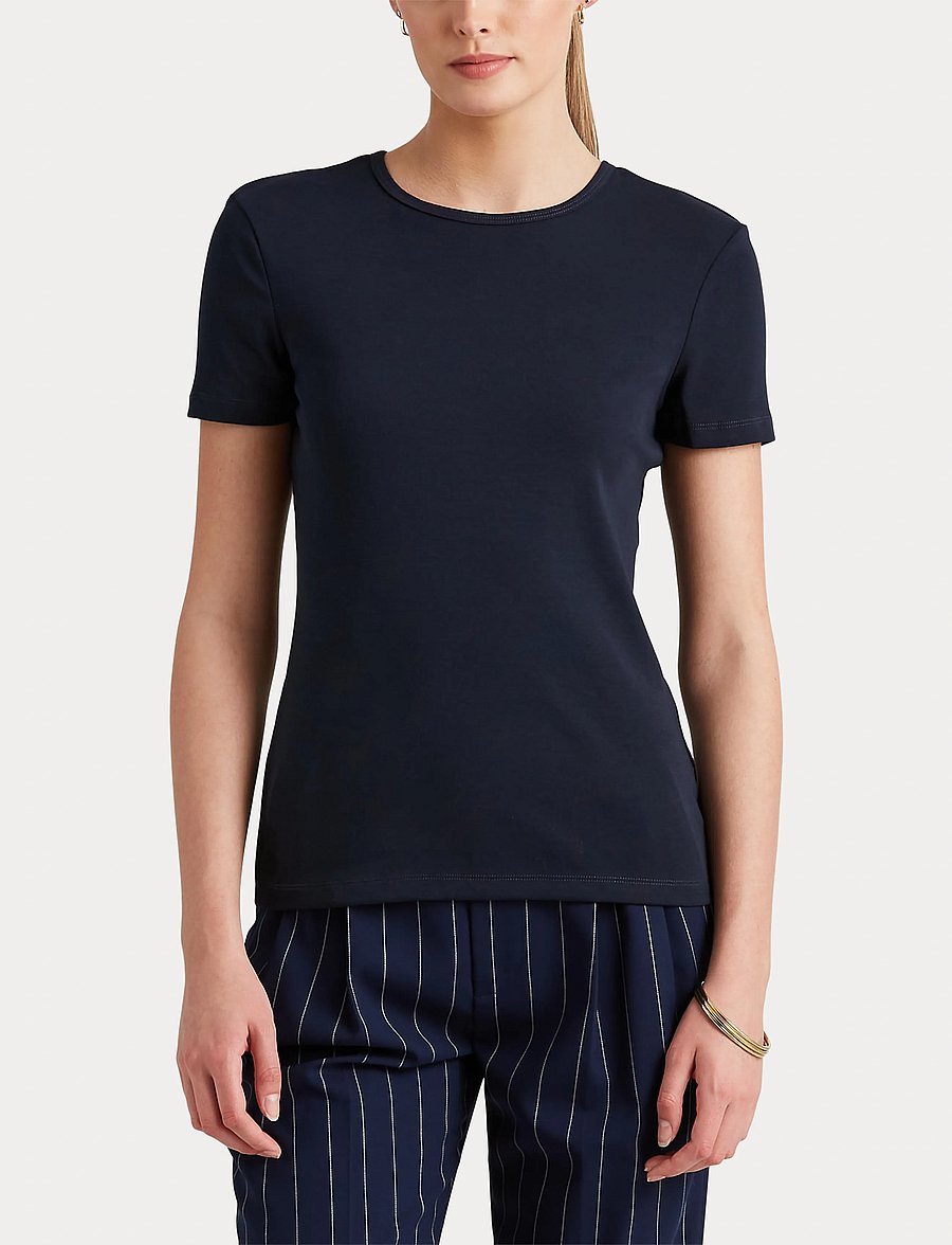 Lauren Ralph Lauren - RFND STRTCH 1X1 RIB-S/S TOP - t-shirts - lauren navy - 5