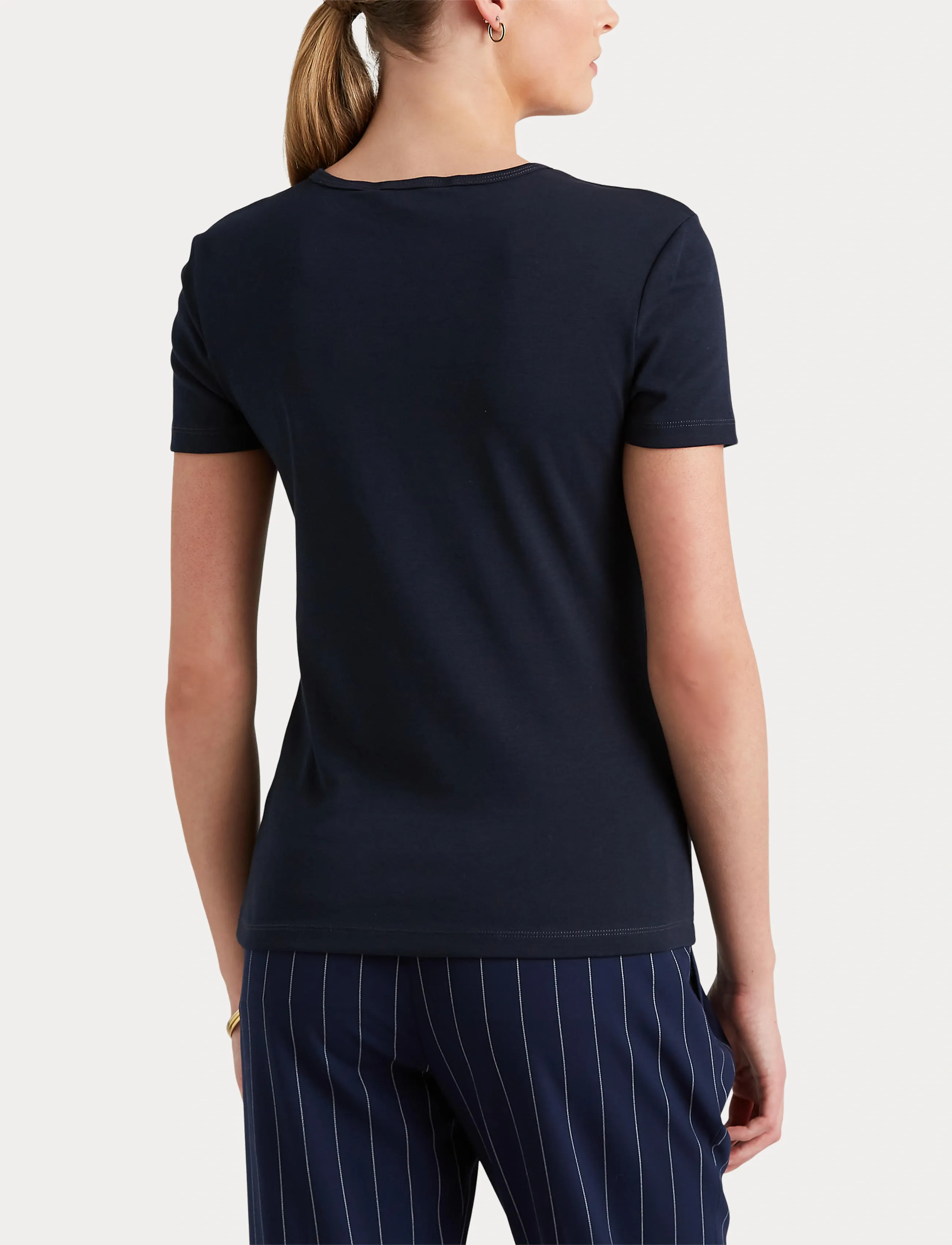 Lauren Ralph Lauren RFND STRTCH 1X1 RIB-S/S TOP - Riided - LAUREN NAVY / navy