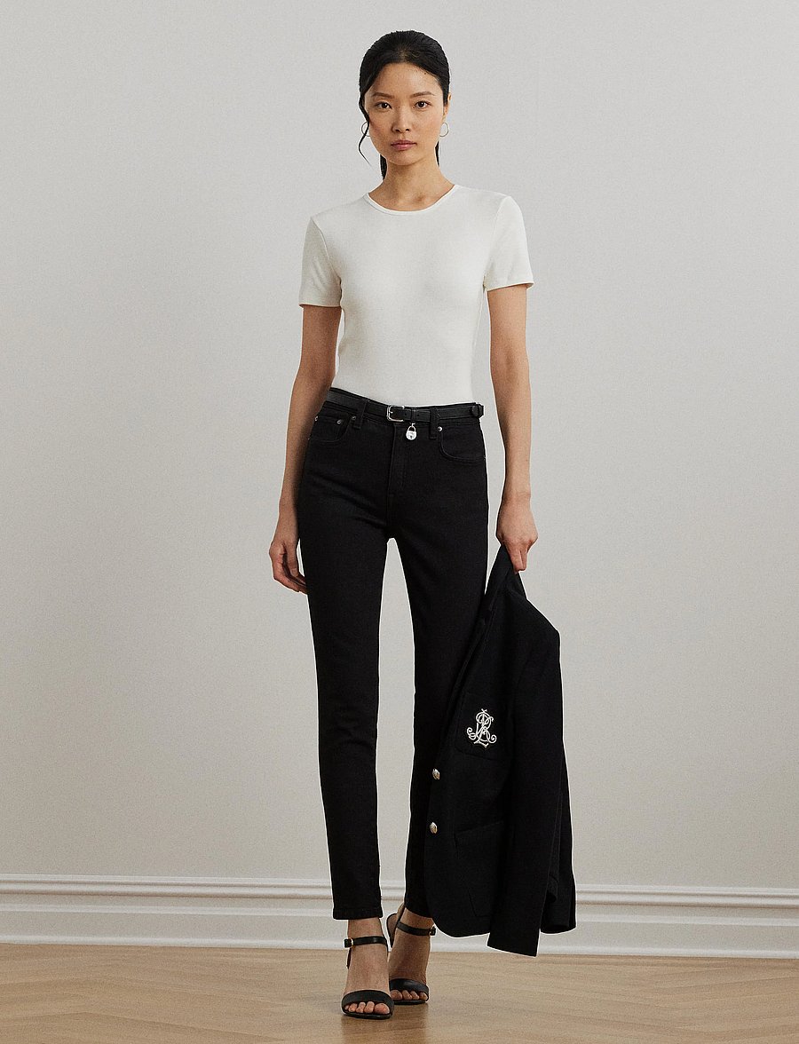 Lauren Ralph Lauren - RFND STRTCH 1X1 RIB-S/S TOP - t-shirts - white - 0