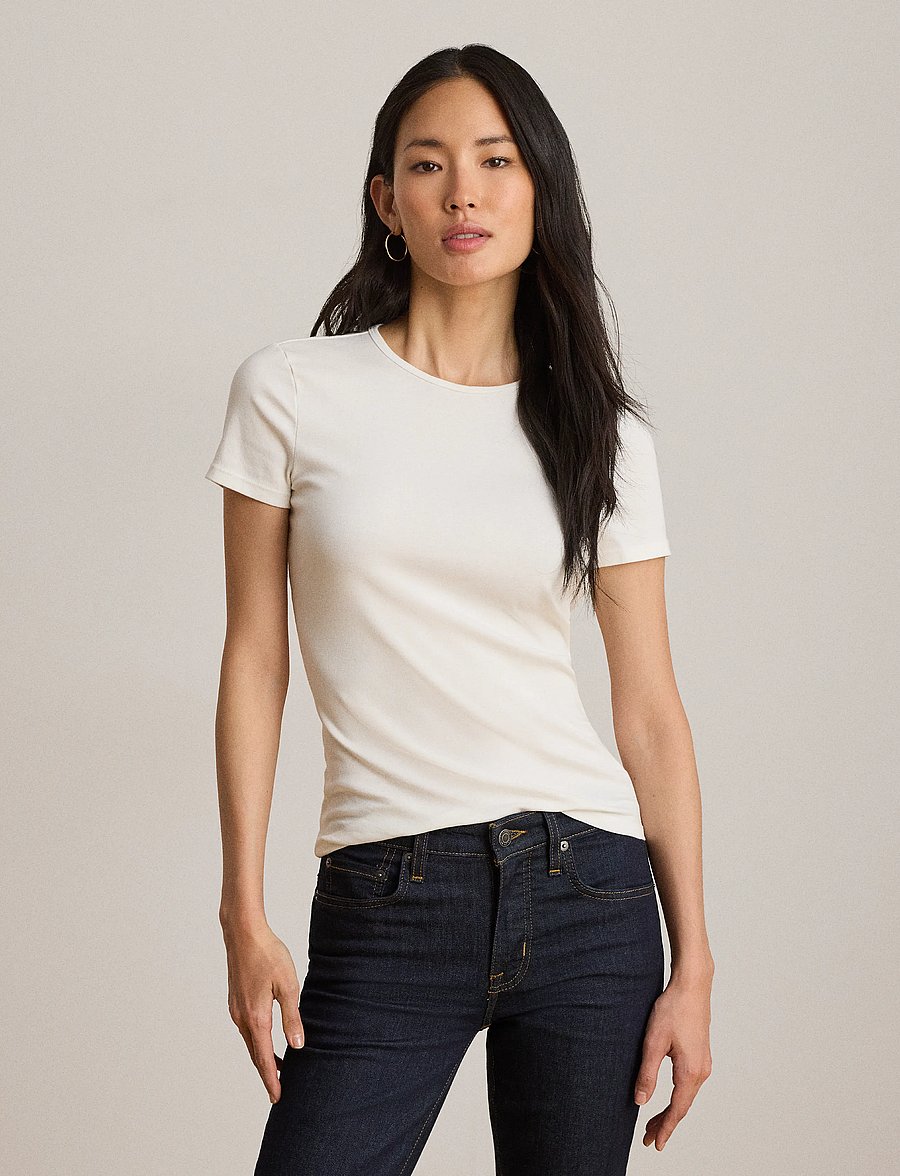 Lauren Ralph Lauren - RFND STRTCH 1X1 RIB-S/S TOP - t-shirts - white - 5
