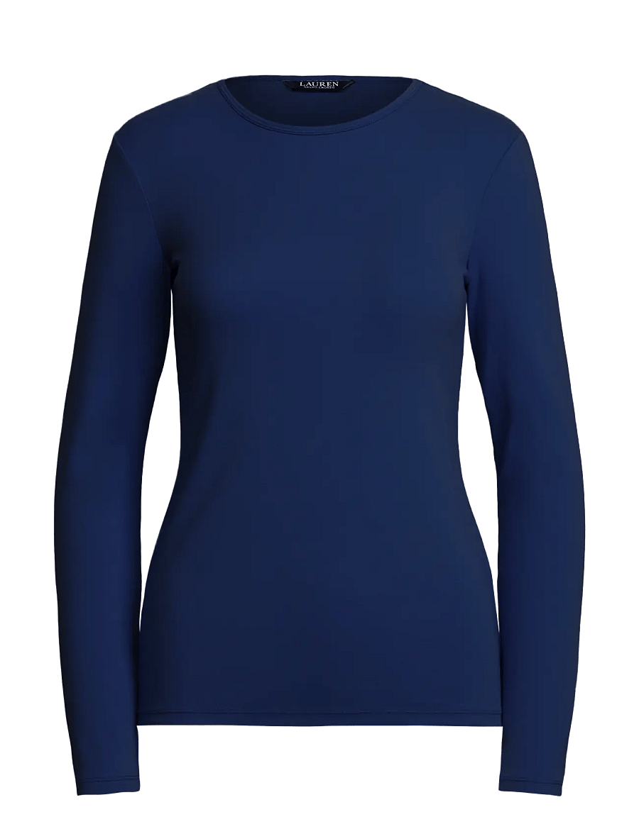Lauren Ralph Lauren - RFND STRTCH 1X1 RIB-LS CREWNECK - langærmede toppe - lauren navy - 1