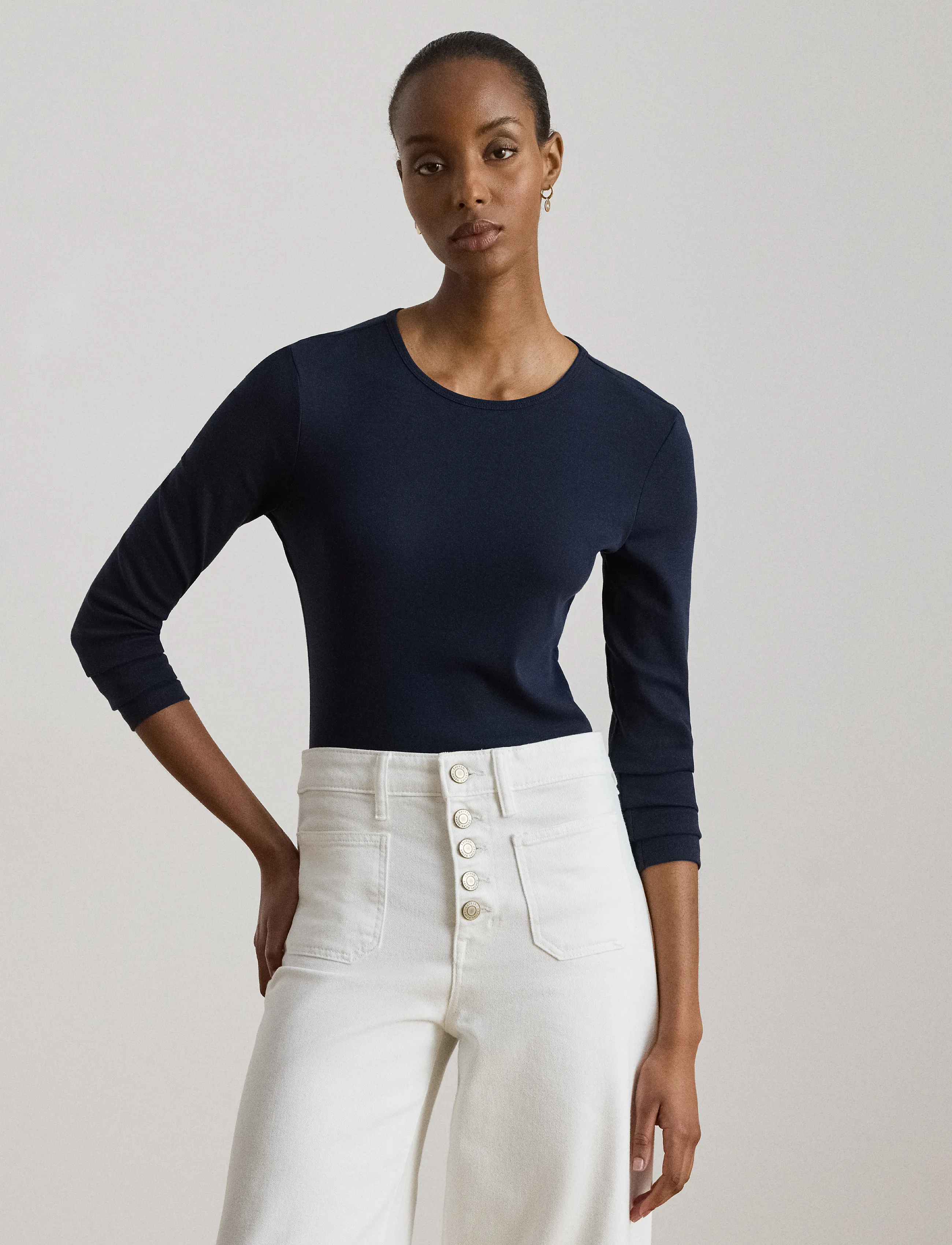 Lauren Ralph Lauren RFND STRTCH 1X1 RIB-LS CREWNECK - Ralph Lauren - LAUREN NAVY / navy