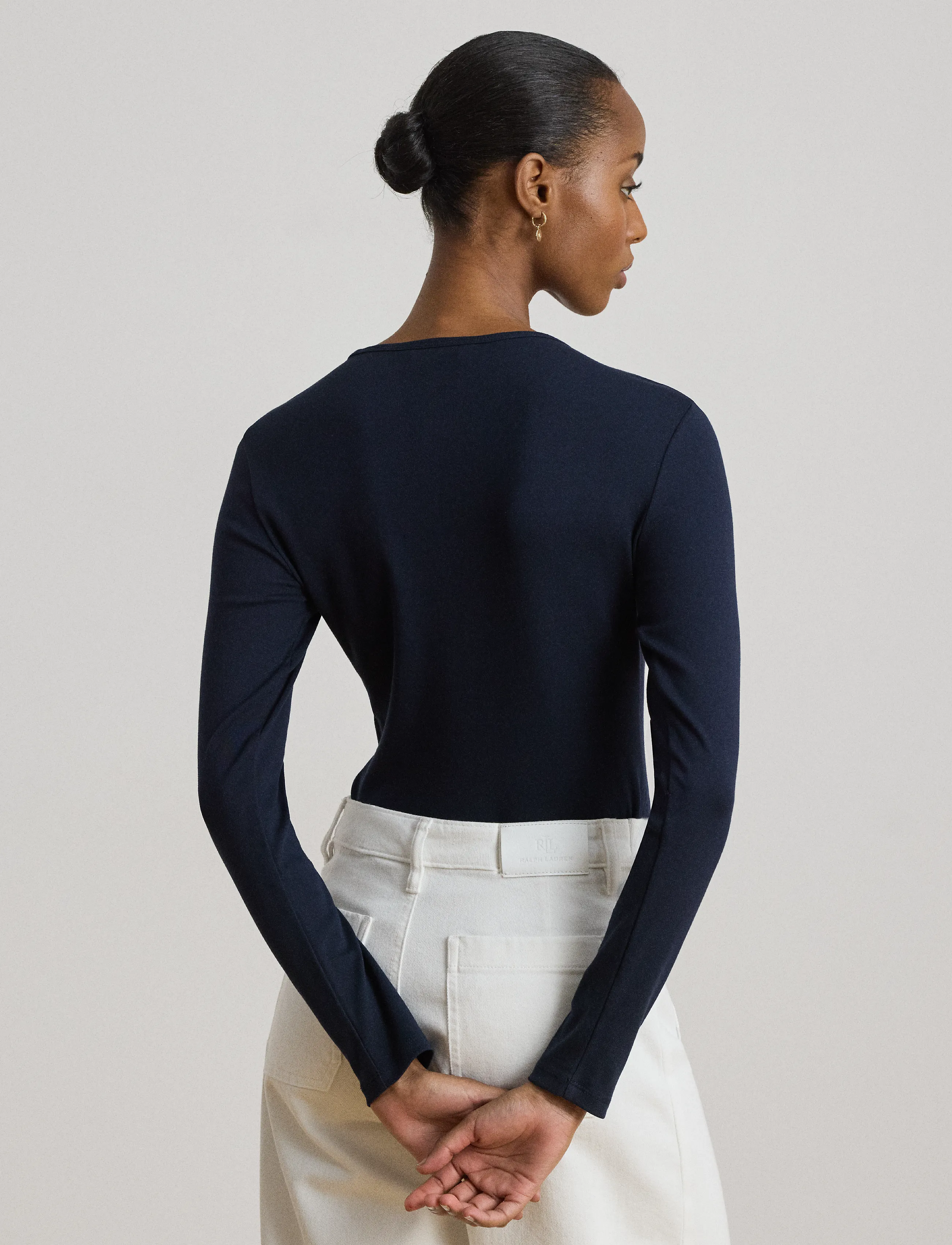 Lauren Ralph Lauren - RFND STRTCH 1X1 RIB-LS CREWNECK - langærmede toppe - lauren navy - 2