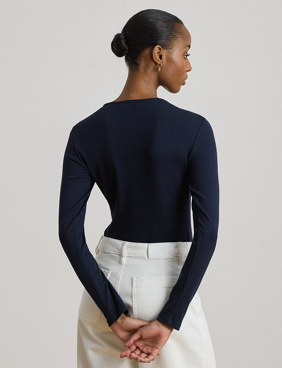 Lauren Ralph Lauren - RFND STRTCH 1X1 RIB-LS CREWNECK - langærmede toppe - lauren navy - 2