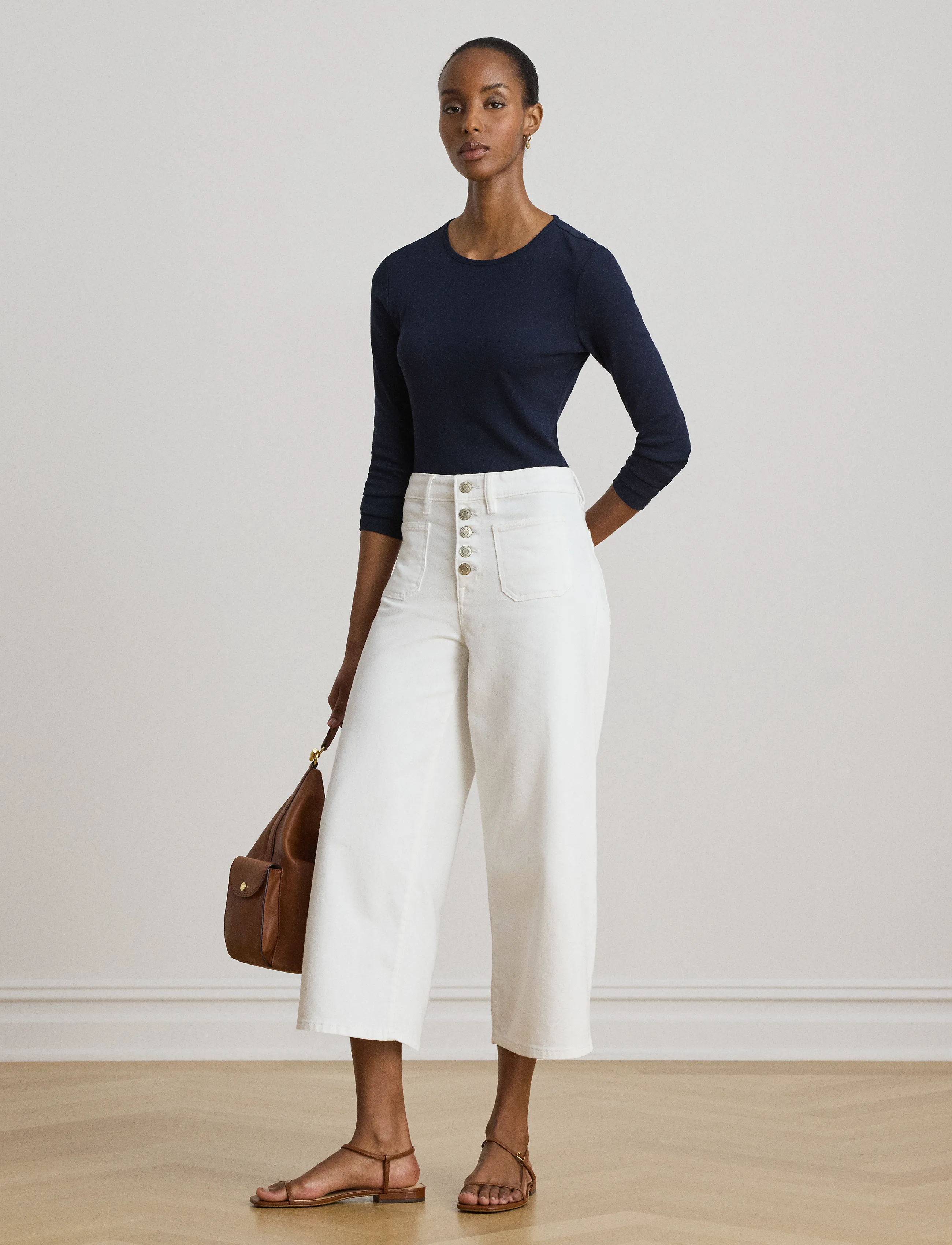 Lauren Ralph Lauren - RFND STRTCH 1X1 RIB-LS CREWNECK - langærmede toppe - lauren navy - 3