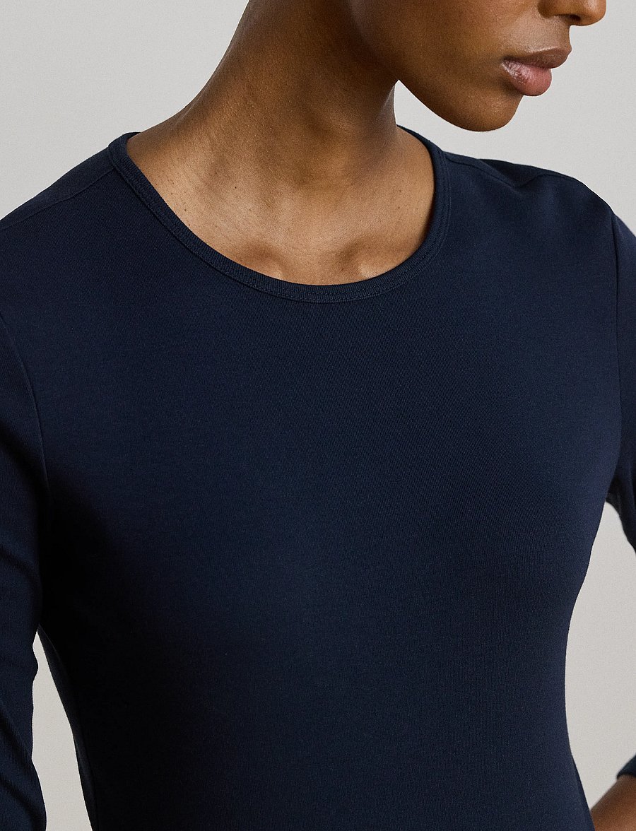 Lauren Ralph Lauren - RFND STRTCH 1X1 RIB-LS CREWNECK - langærmede toppe - lauren navy - 4