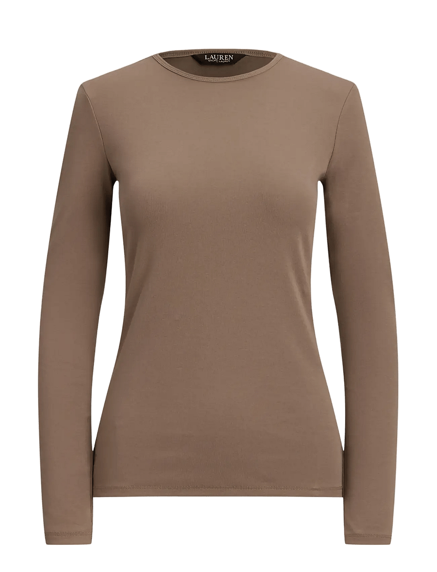 Lauren Ralph Lauren - RFND STRTCH 1X1 RIB-LS CREWNECK - taupe brown - 1