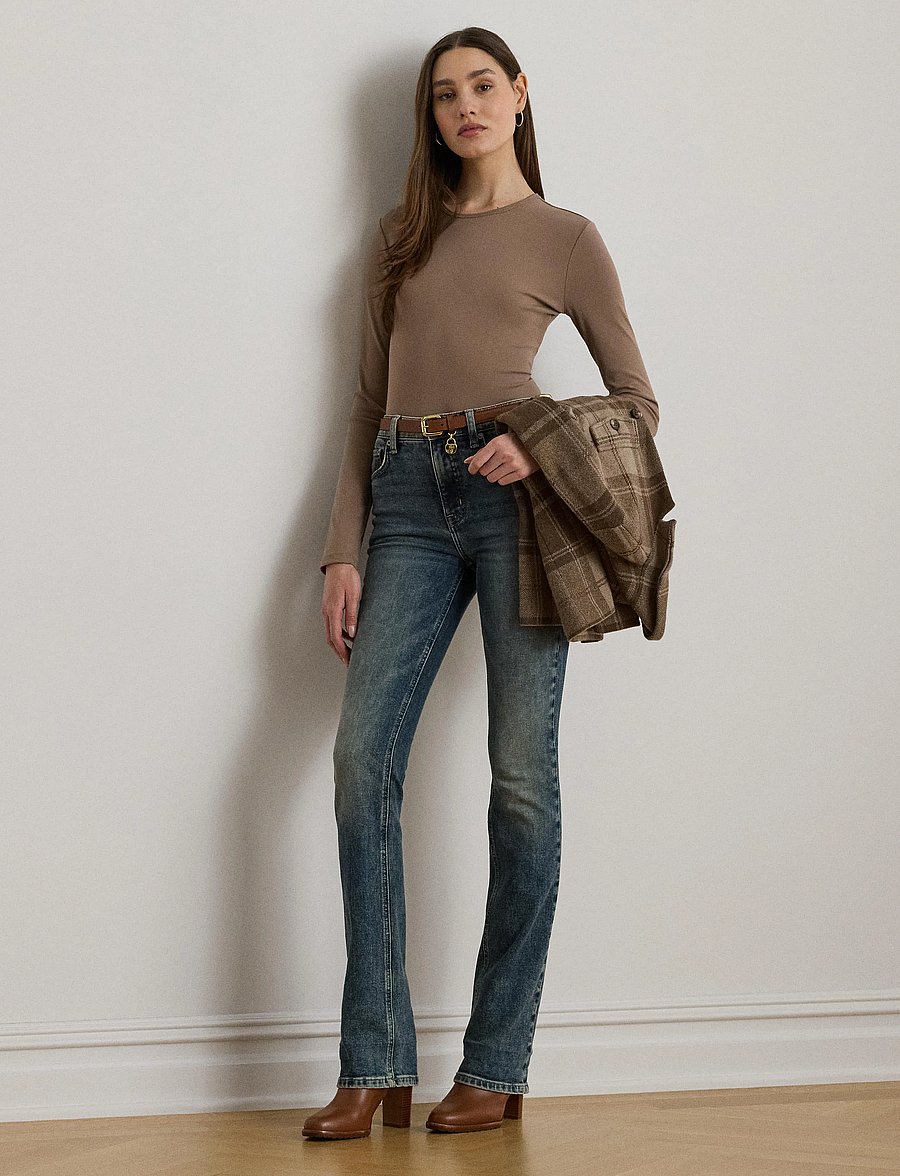 Lauren Ralph Lauren - RFND STRTCH 1X1 RIB-LS CREWNECK - taupe brown - 0