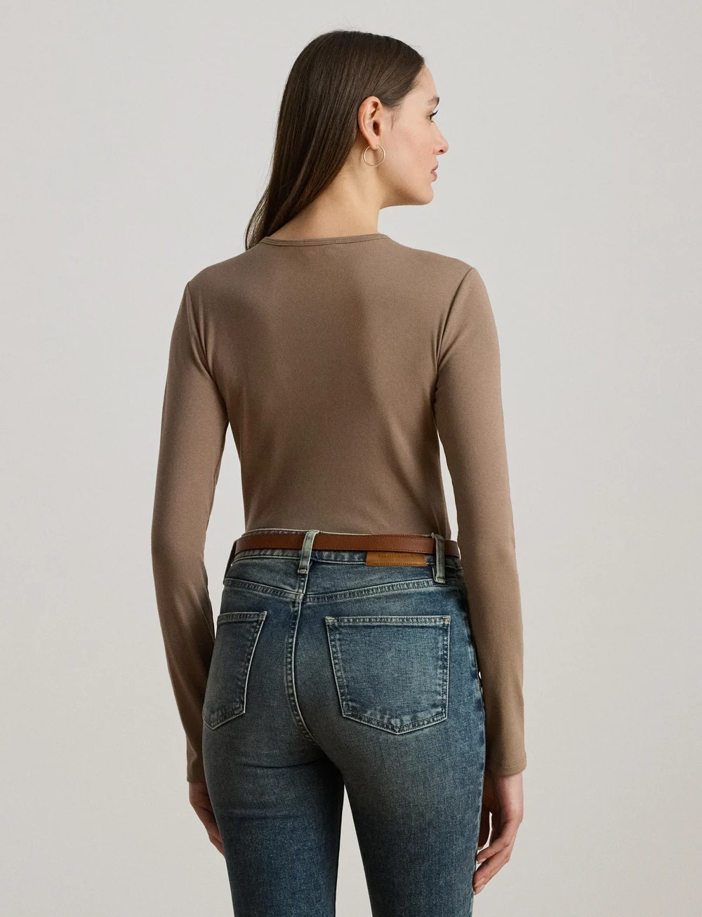 Lauren Ralph Lauren - Cotton-Blend Long-Sleeve Top - langärmlige tops - taupe brown - 2