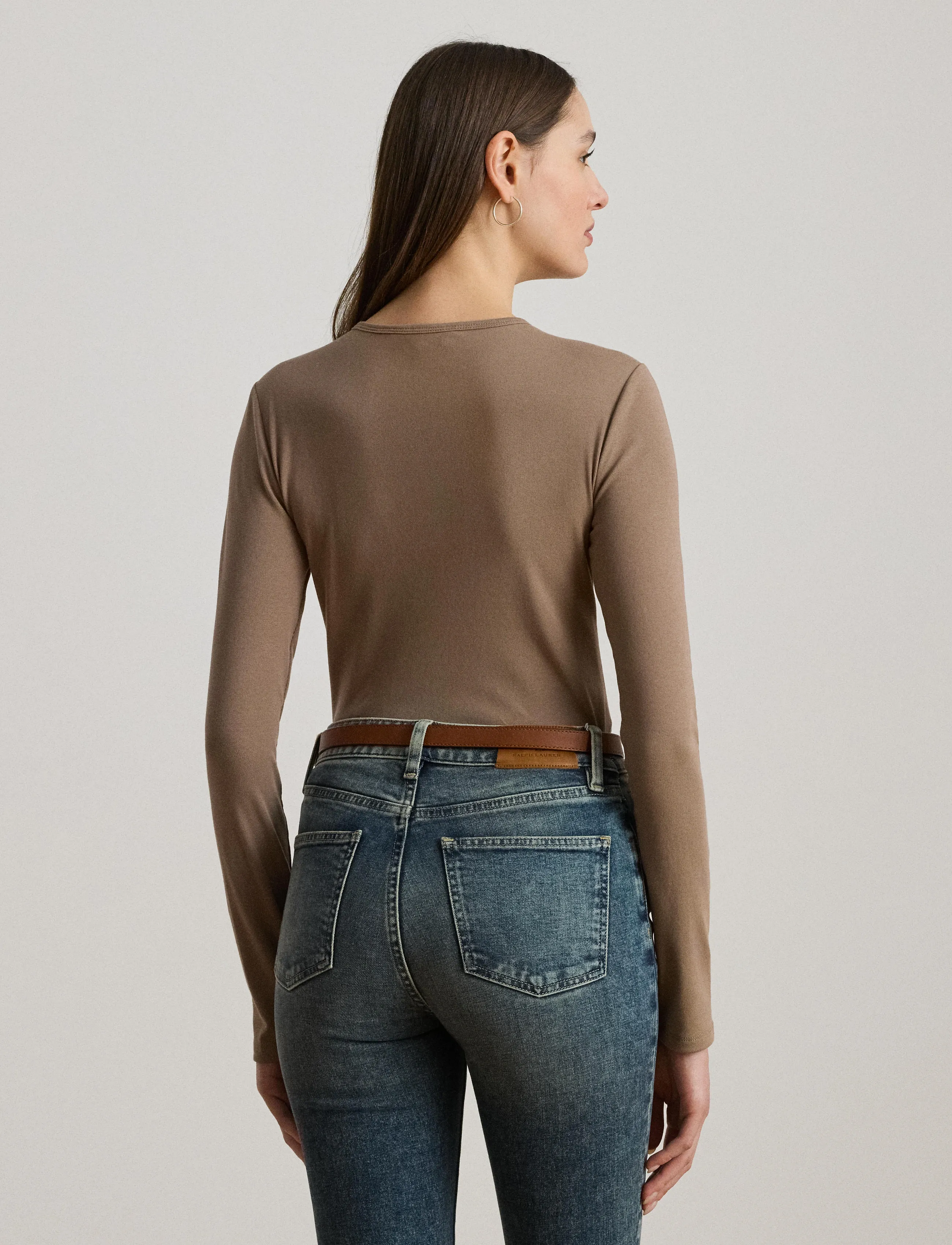 Lauren Ralph Lauren - RFND STRTCH 1X1 RIB-LS CREWNECK - taupe brown - 2