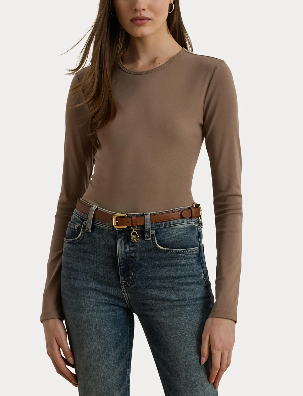 Lauren Ralph Lauren - Cotton-Blend Long-Sleeve Top - langärmlige tops - taupe brown - 5