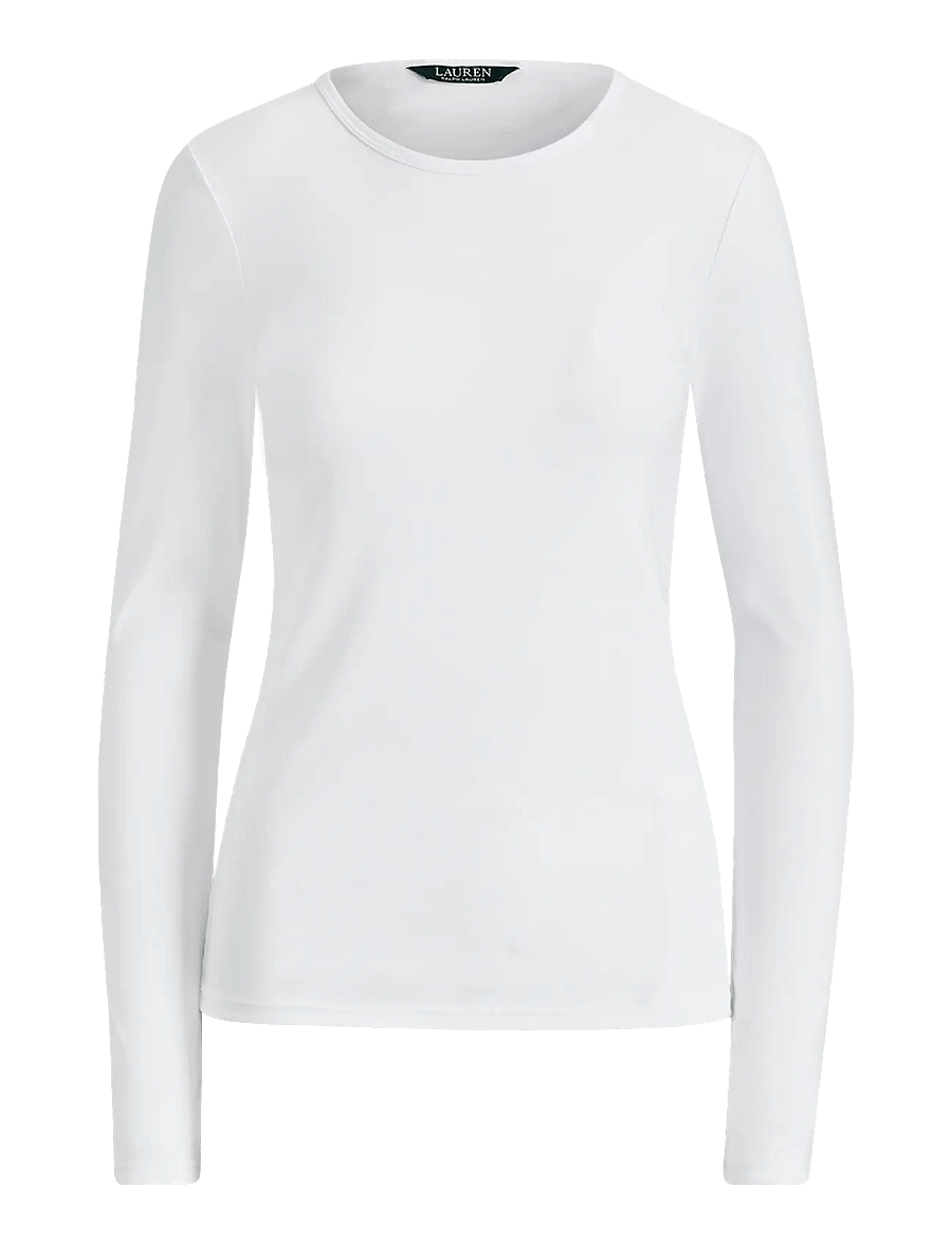 Lauren Ralph Lauren - RFND STRTCH 1X1 RIB-LS CREWNECK - långärmade toppar - white - 1