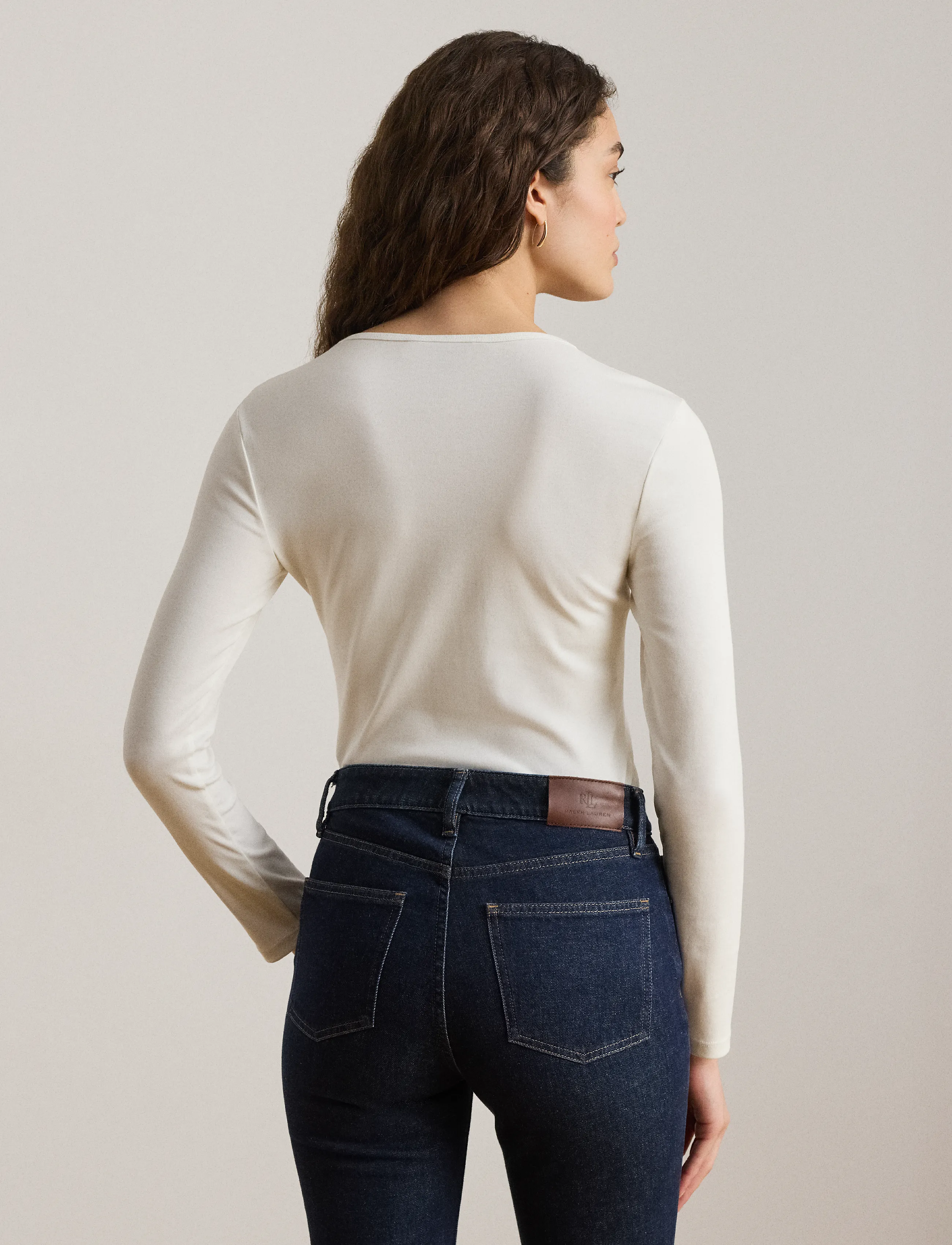 Lauren Ralph Lauren - RFND STRTCH 1X1 RIB-LS CREWNECK - långärmade toppar - white - 3