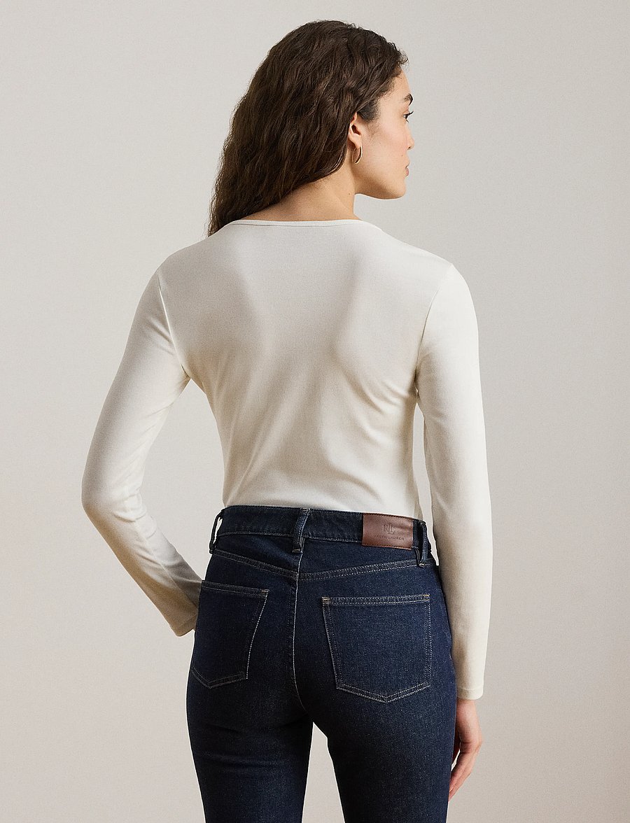 Lauren Ralph Lauren - RFND STRTCH 1X1 RIB-LS CREWNECK - långärmade toppar - white - 3