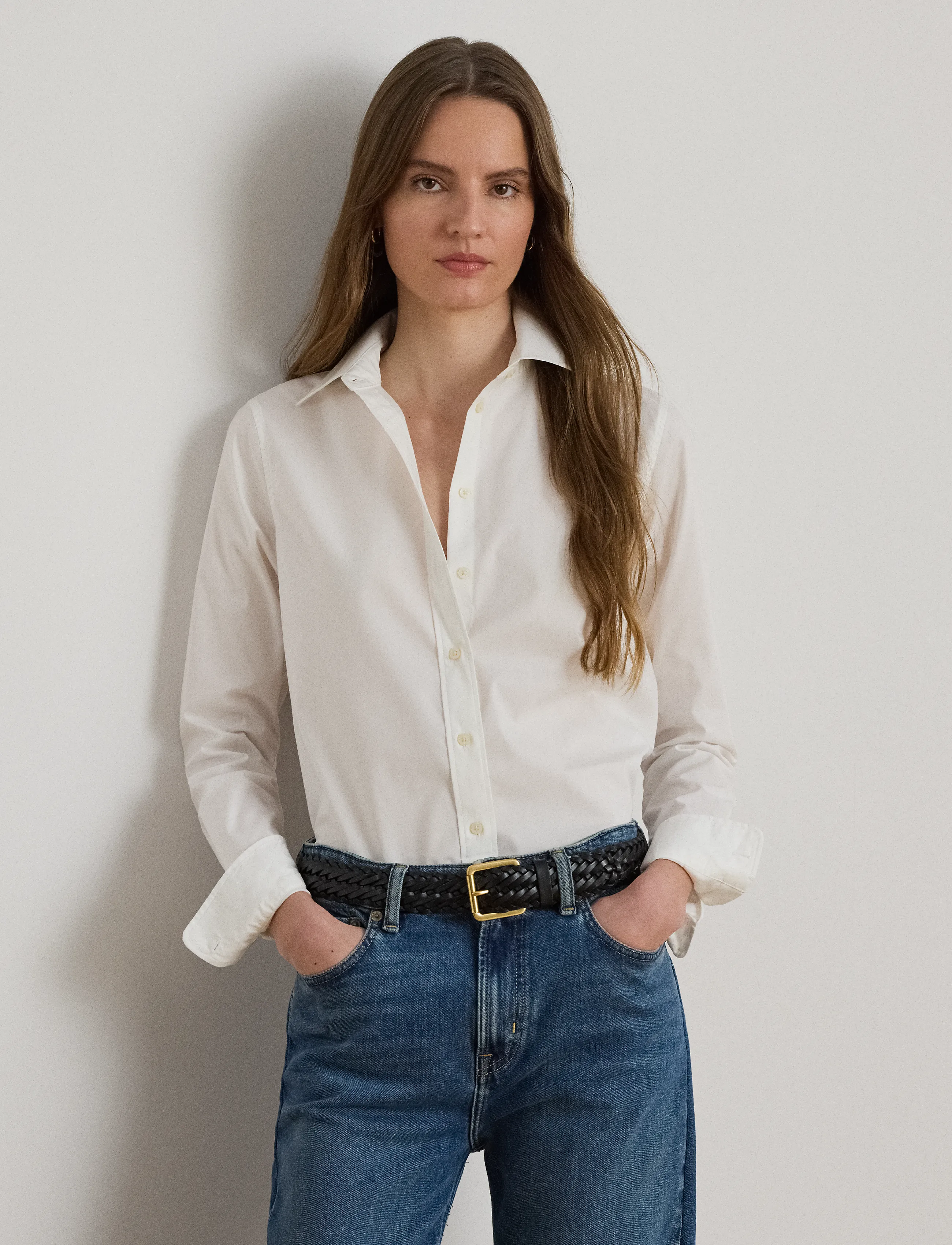 Lauren Ralph Lauren 50S Strtch Non Iron-Ls Shirt W/ Chs, Damen, Langarm Button-Down Hemd, Weiß, Gr.XS