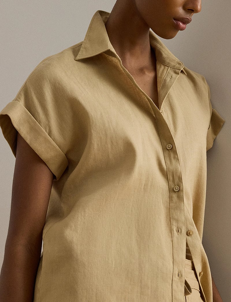 Lauren Ralph Lauren - TISSUE LINEN-SS SHIRT - hørskjorter - birch tan - 3
