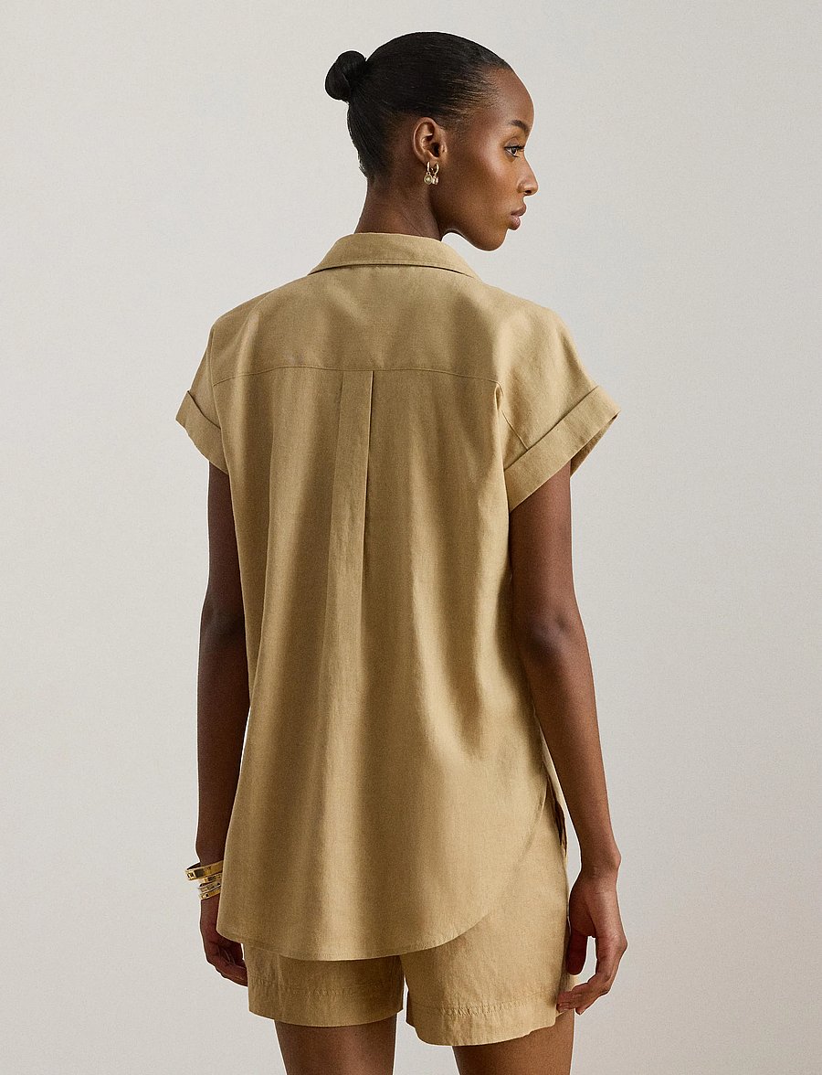 Lauren Ralph Lauren - Relaxed Fit Linen Short-Sleeve Shirt - hørskjorter - birch tan - 4