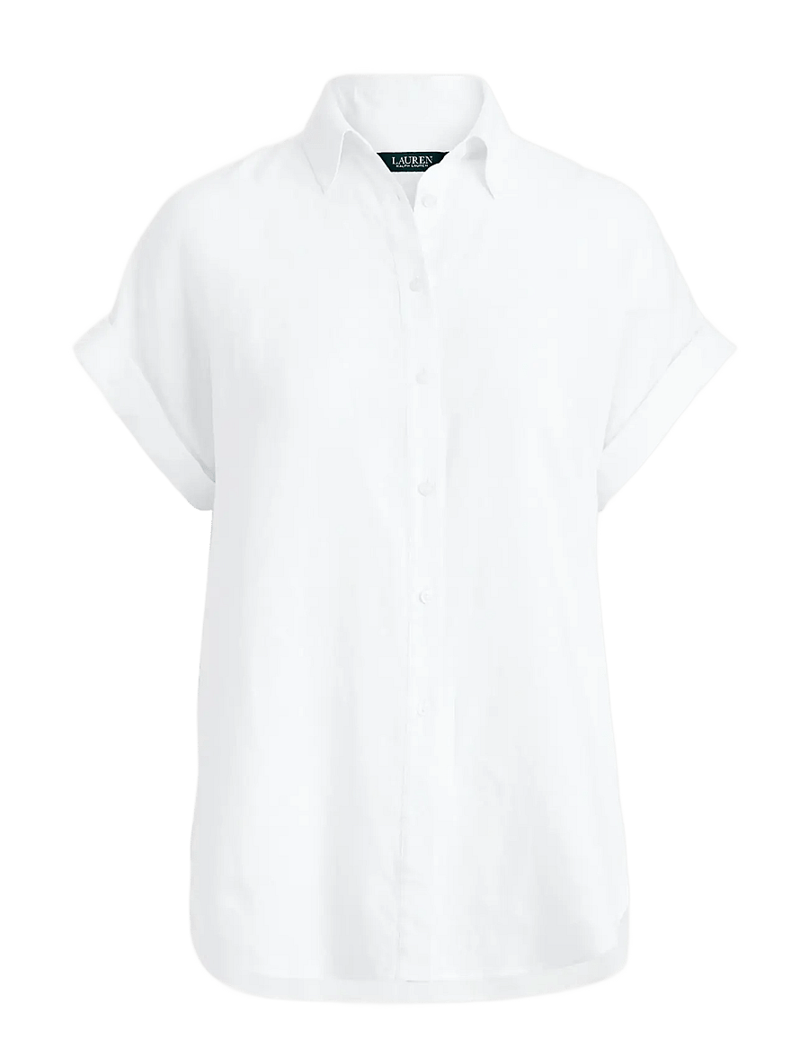 Lauren Ralph Lauren - TISSUE LINEN-SS SHIRT - hørskjorter - white - 1