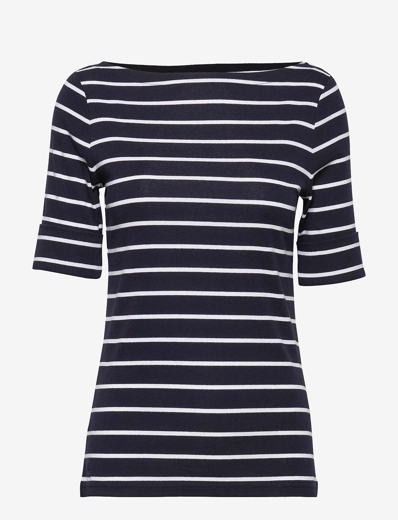 Lauren Ralph Lauren - Striped Stretch Cotton Boatneck Tee - t-shirts & tops - lauren navy/white - 1