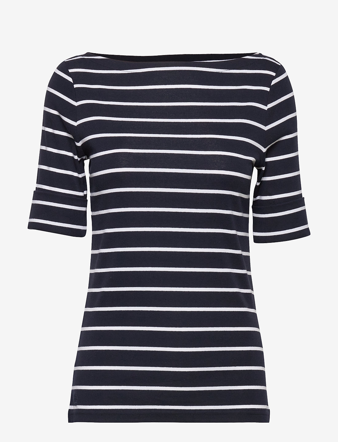 Lauren Ralph Lauren - Striped Stretch Cotton Boatneck Tee - t-shirts - lauren navy/white - 1