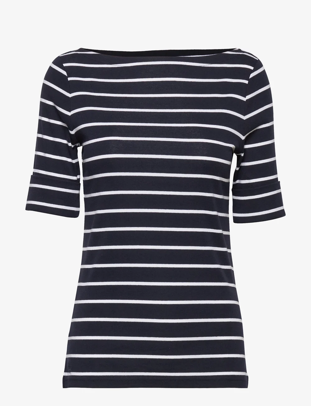 Lauren Ralph Lauren - Striped Stretch Cotton Boatneck Tee - t-shirts - lauren navy/white - 1