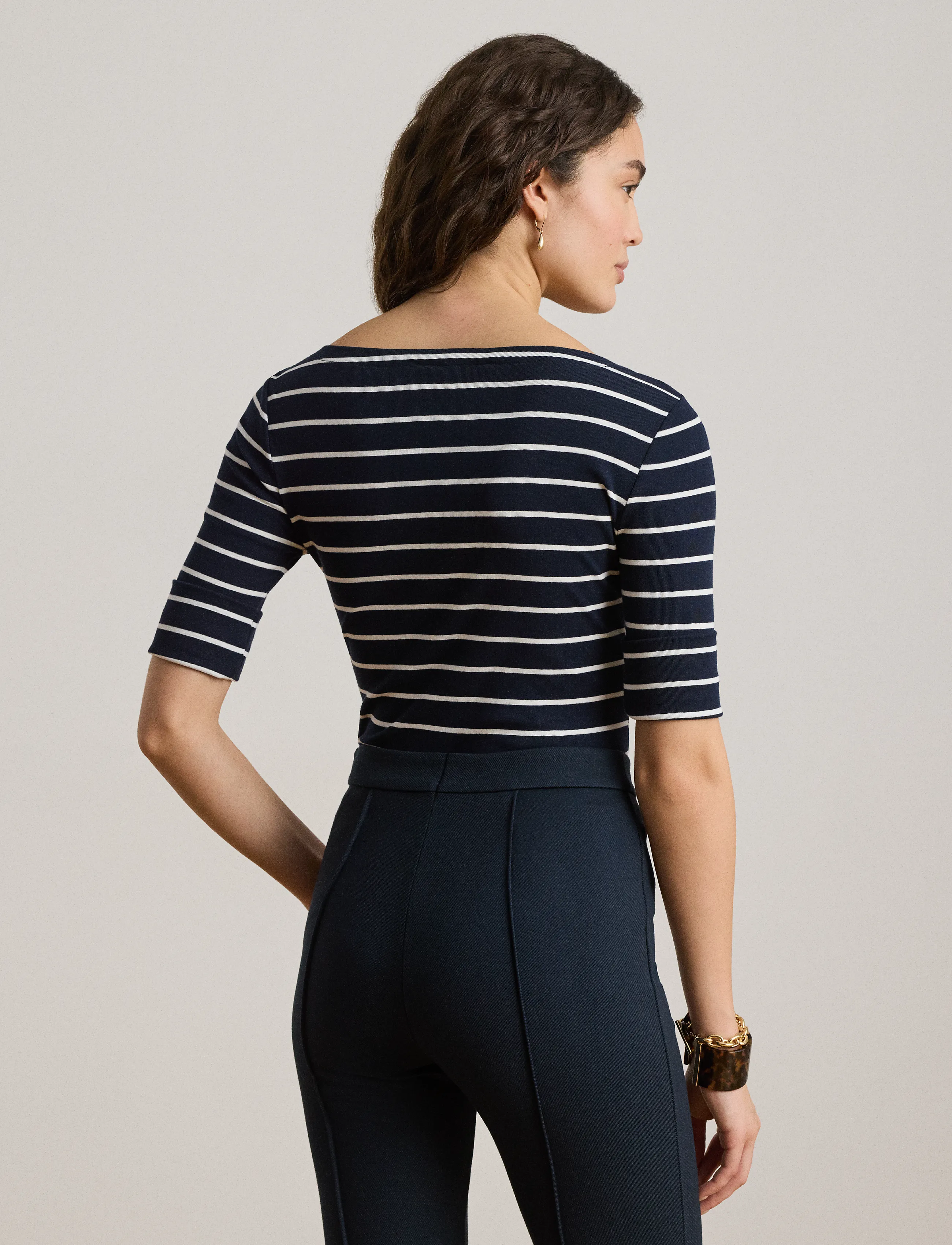 Lauren Ralph Lauren - Striped Stretch Cotton Boatneck Tee - t-shirts - lauren navy/white - 3