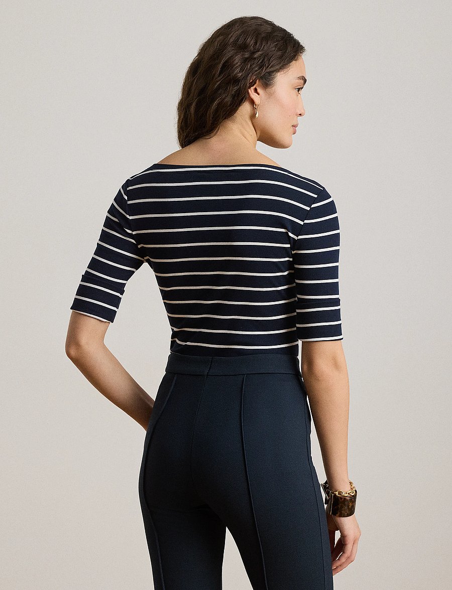 Lauren Ralph Lauren - Striped Stretch Cotton Boatneck Tee - t-shirts - lauren navy/white - 3