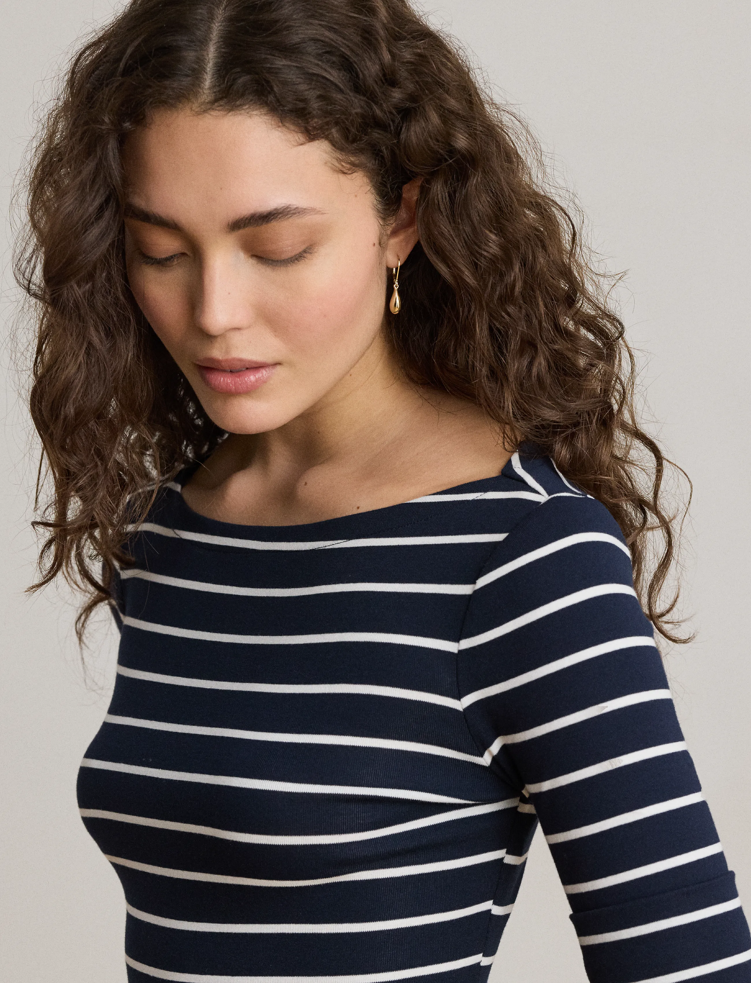 Lauren Ralph Lauren - Striped Stretch Cotton Boatneck Tee - t-shirts - lauren navy/white - 4