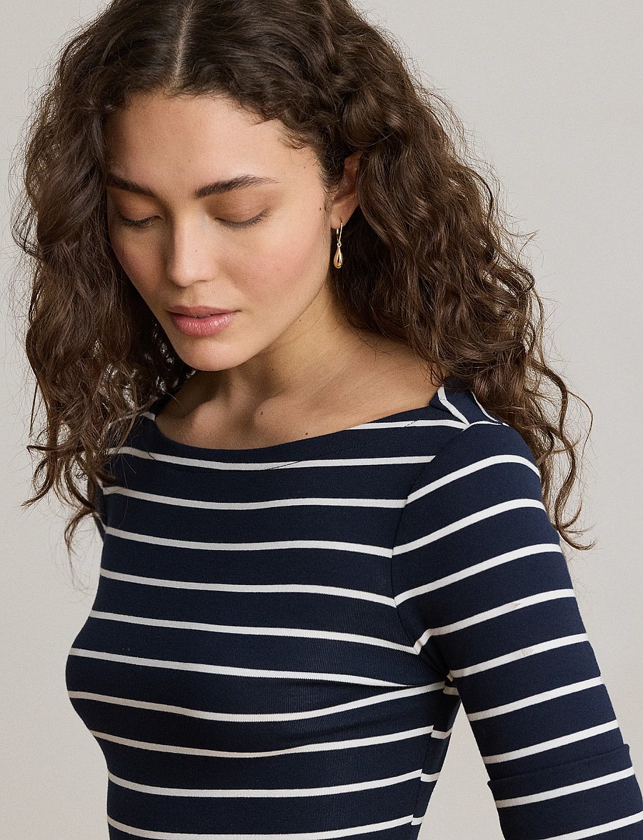 Lauren Ralph Lauren - Striped Stretch Cotton Boatneck Tee - t-shirts - lauren navy/white - 4